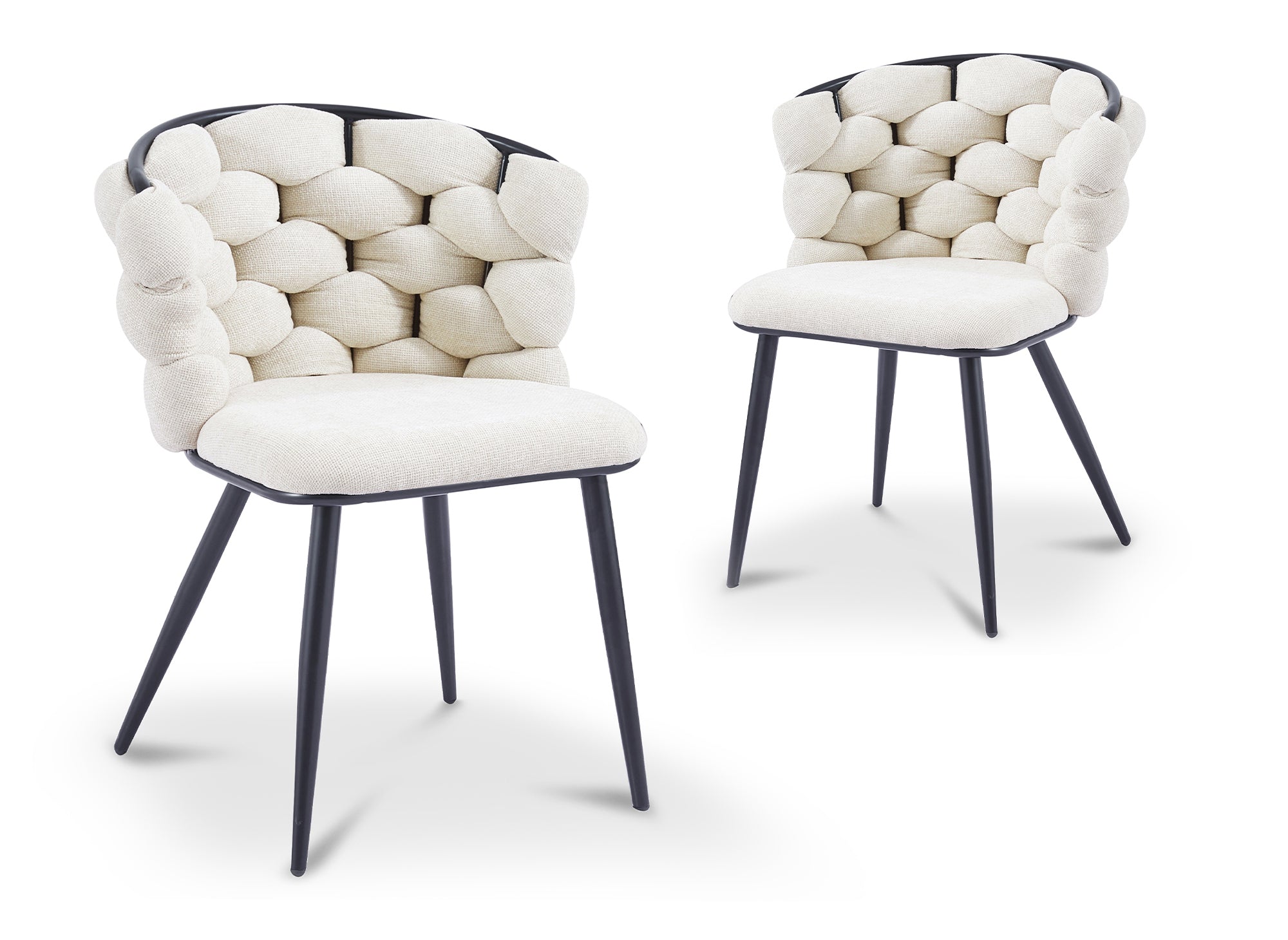 Juego de 2 sillas tapizadas en tela beige con patas de metal negro, CECILE