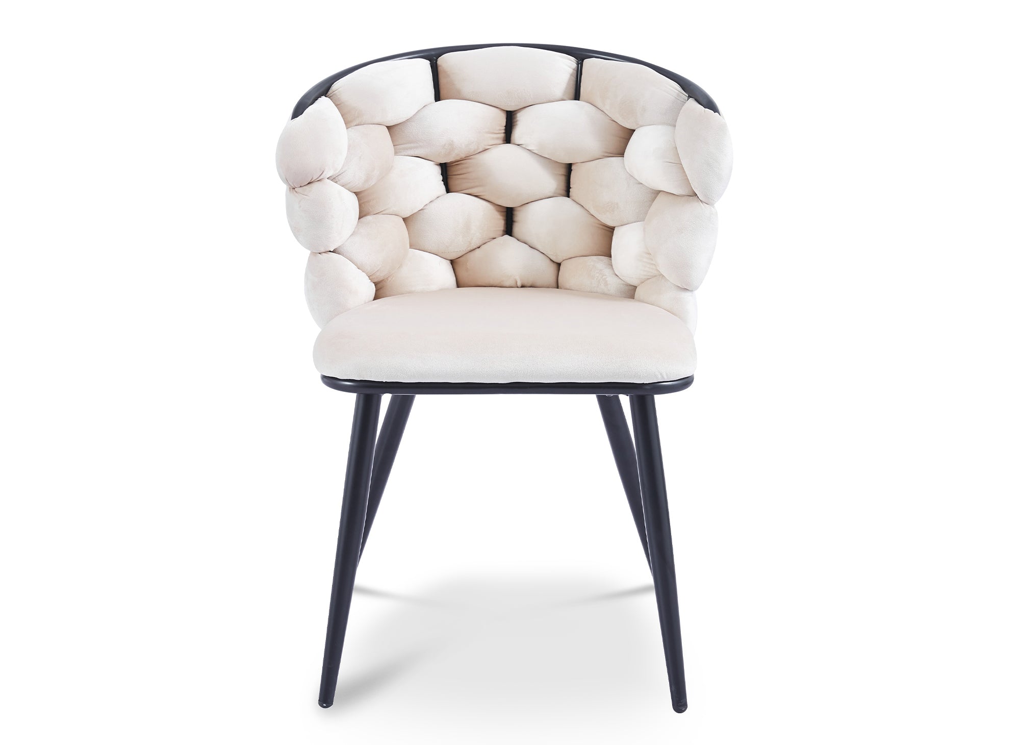 Juego de 2 sillas de terciopelo beige con patas de metal negro, CECILE