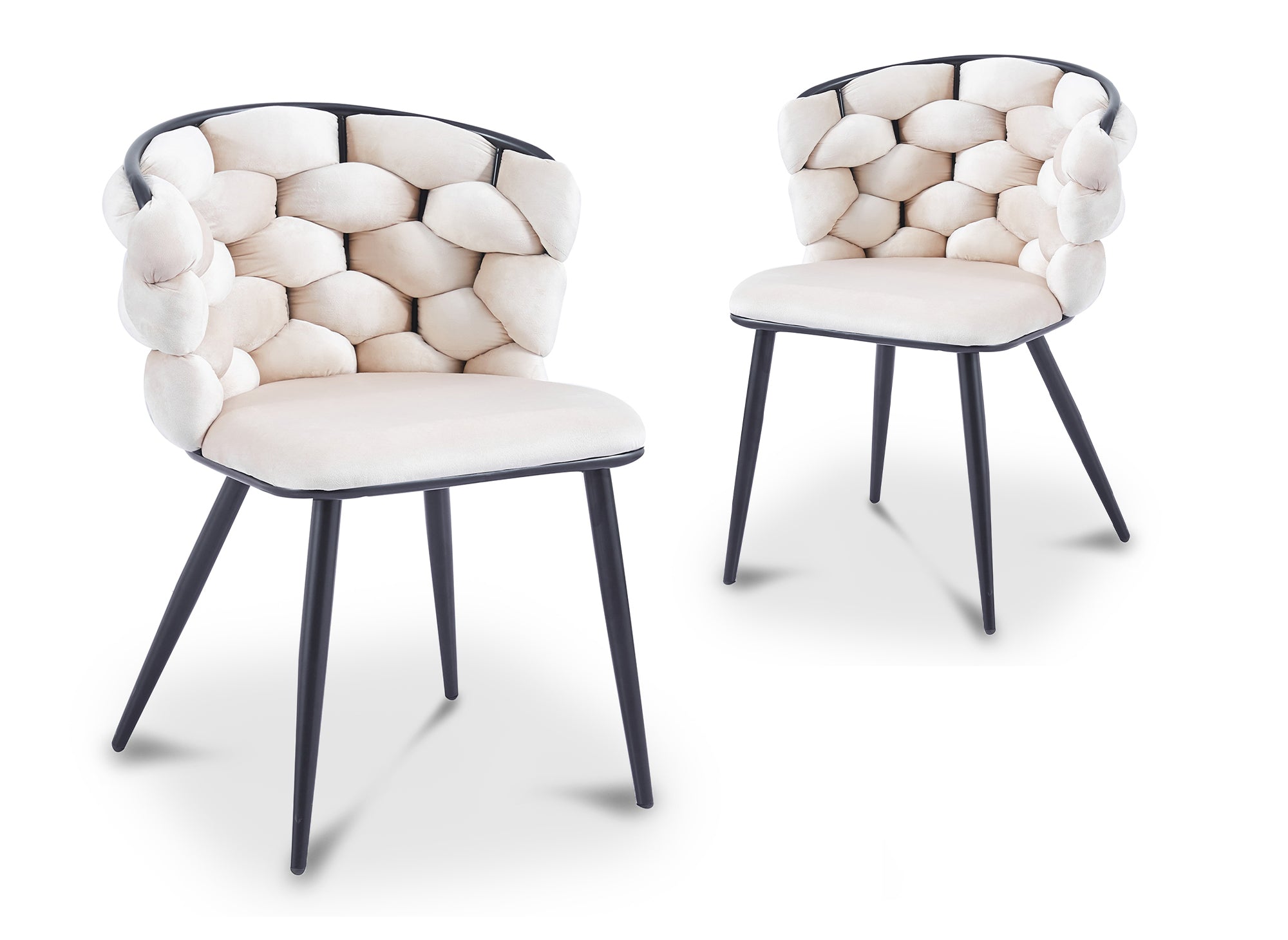 Juego de 2 sillas de terciopelo beige con patas de metal negro, CECILE