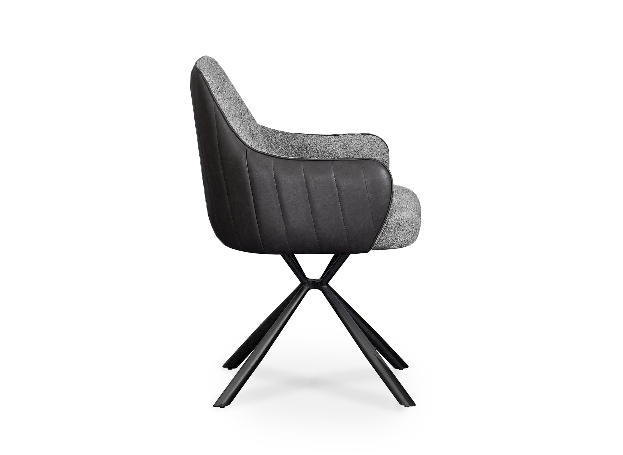 Juego de 2 sillas con reposabrazos en tela gris y piel sintética DOMY