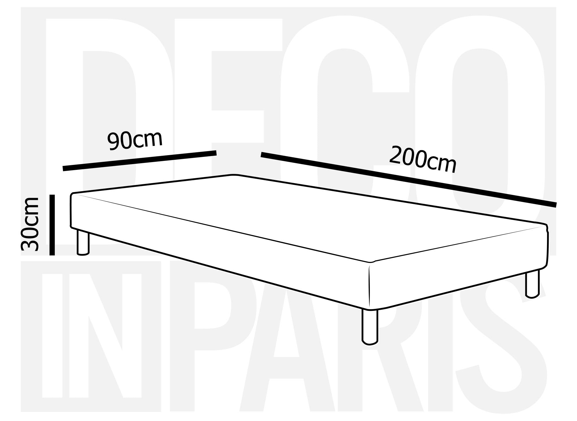 Base de cama tapizada de 90 x 200 cm + 4 patas