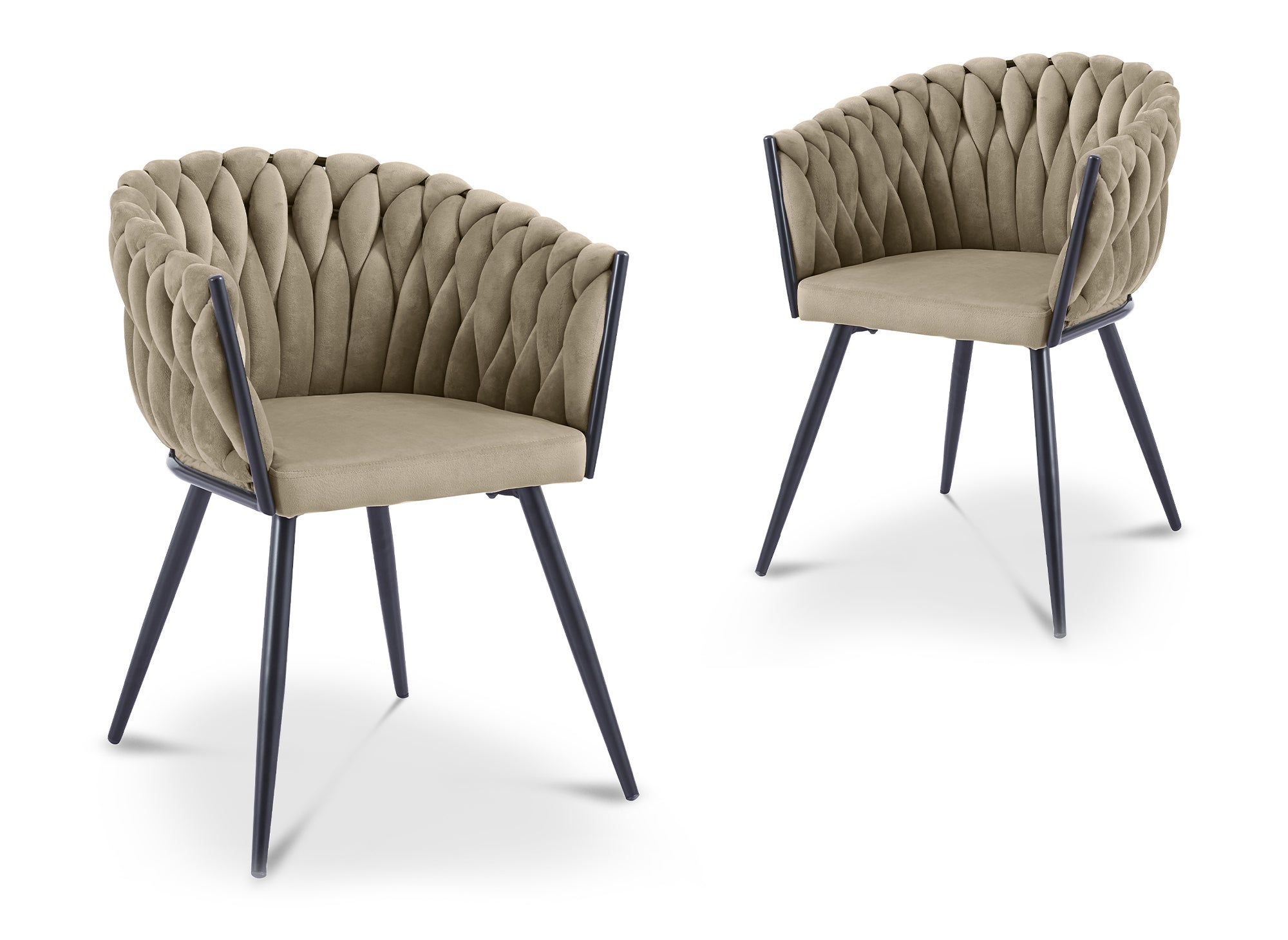 Juego de 2 sillas CINDY de terciopelo color topo con diseño ondulado