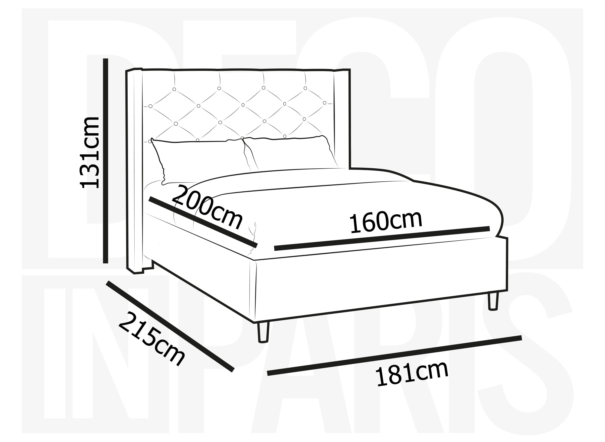 Cama doble MAREVA de 160x200 cm en terciopelo capitoné beige