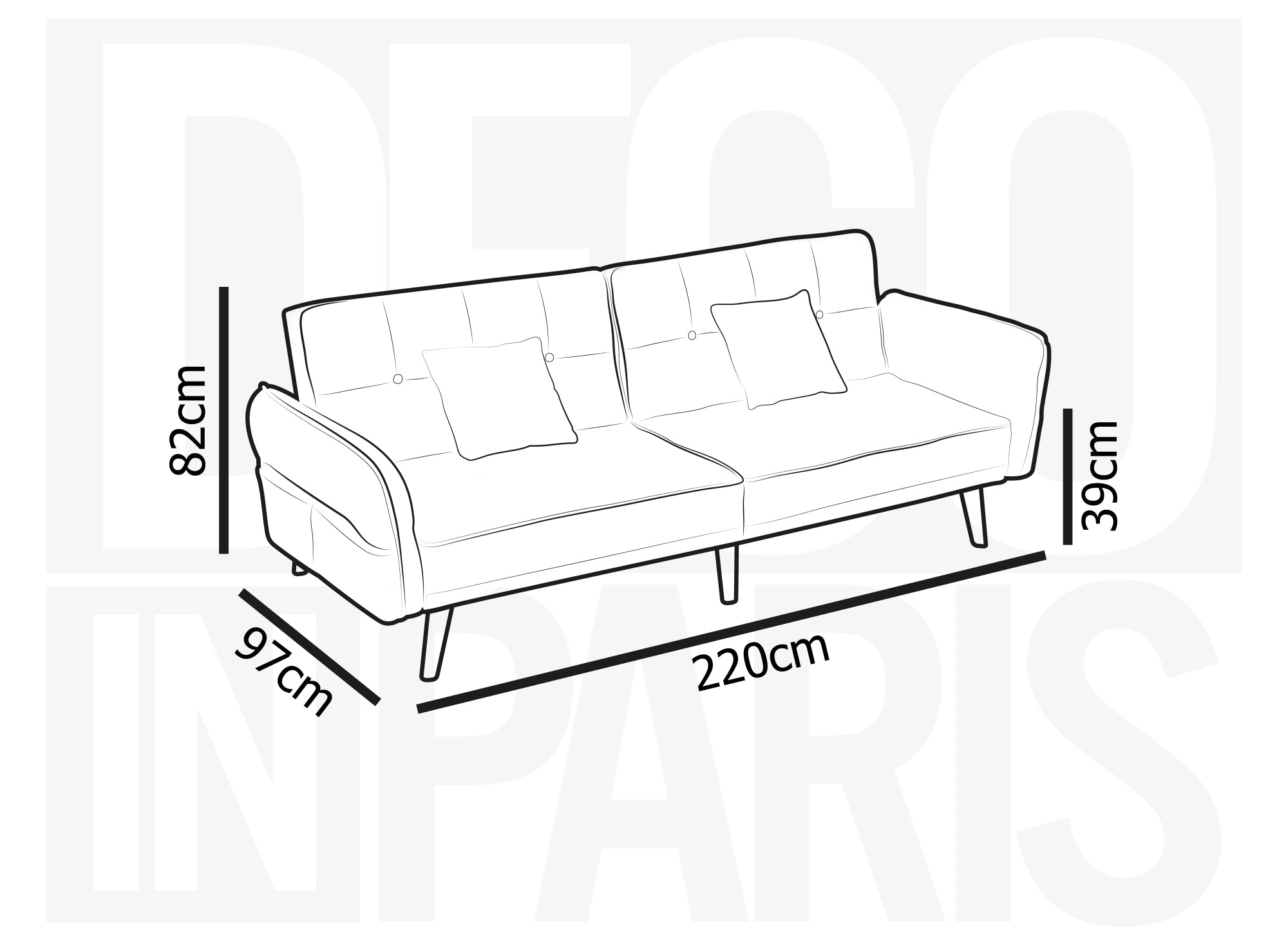 Sofá cama CHILI de 3 plazas con mecanismo clic-clac en tela azul