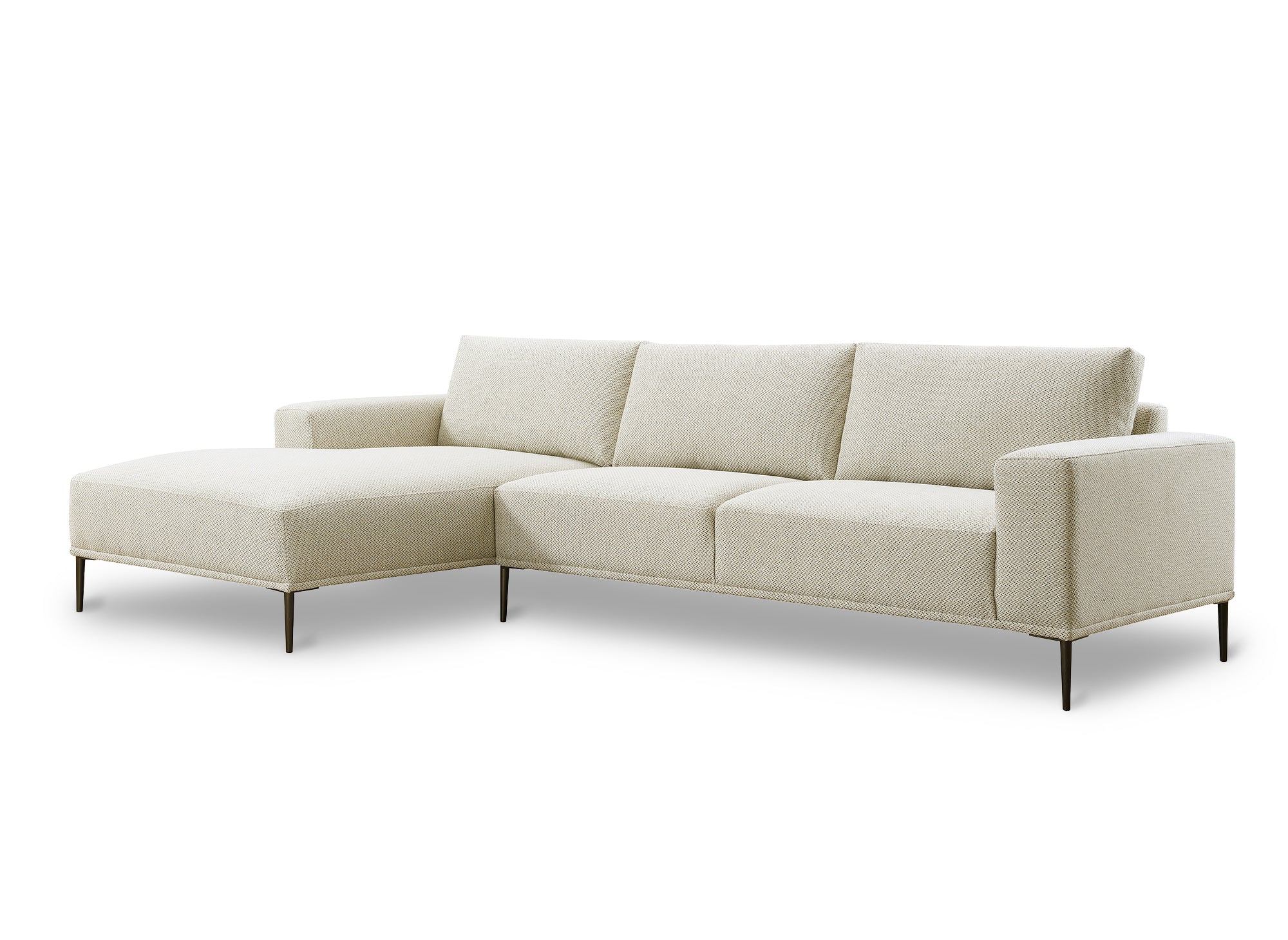 Sofá esquinero ARNOLD con chaise longue en tela beige - Esquina izquierda