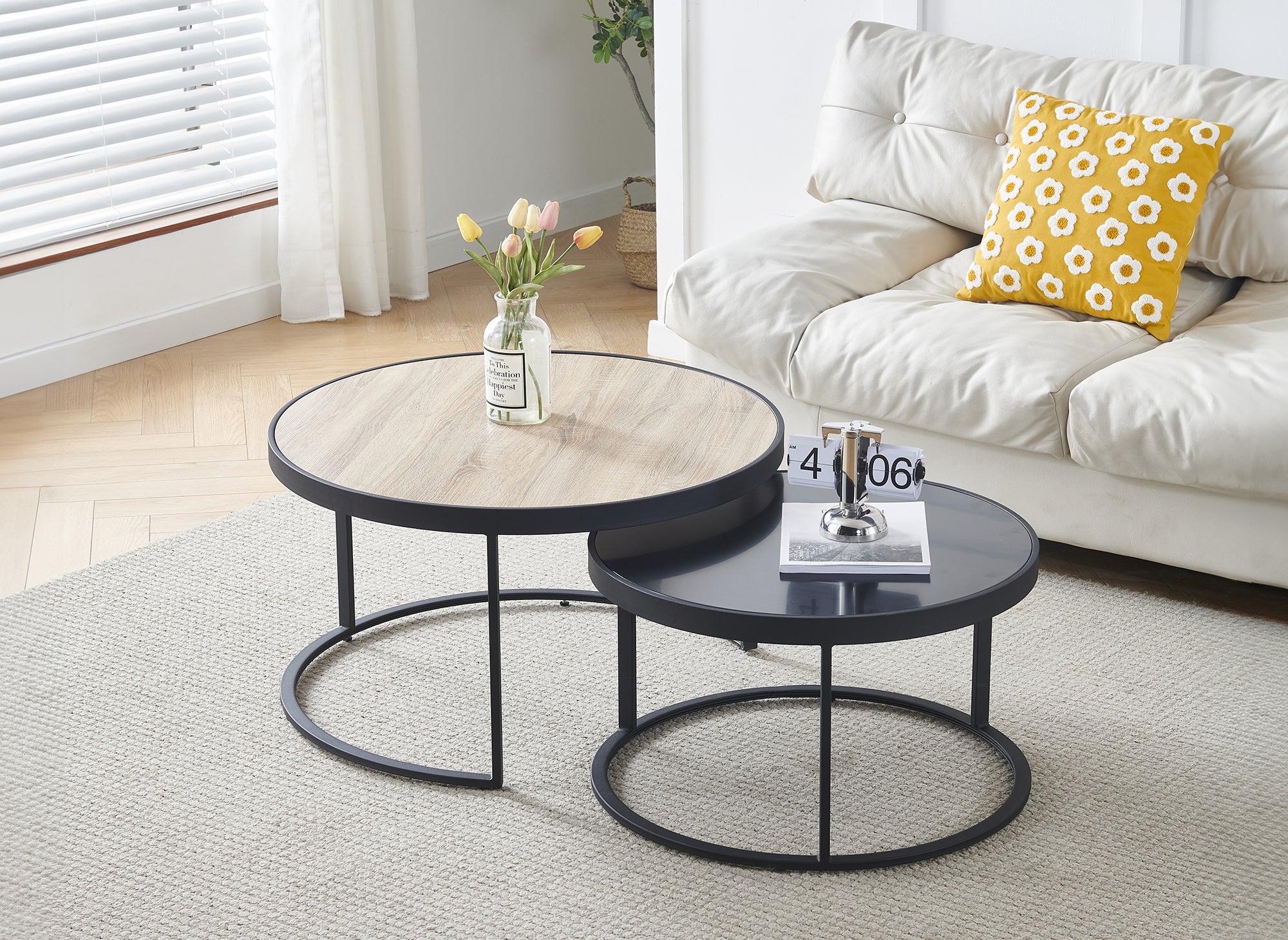 Juego de 2 mesas de centro redondas apilables AMERIO