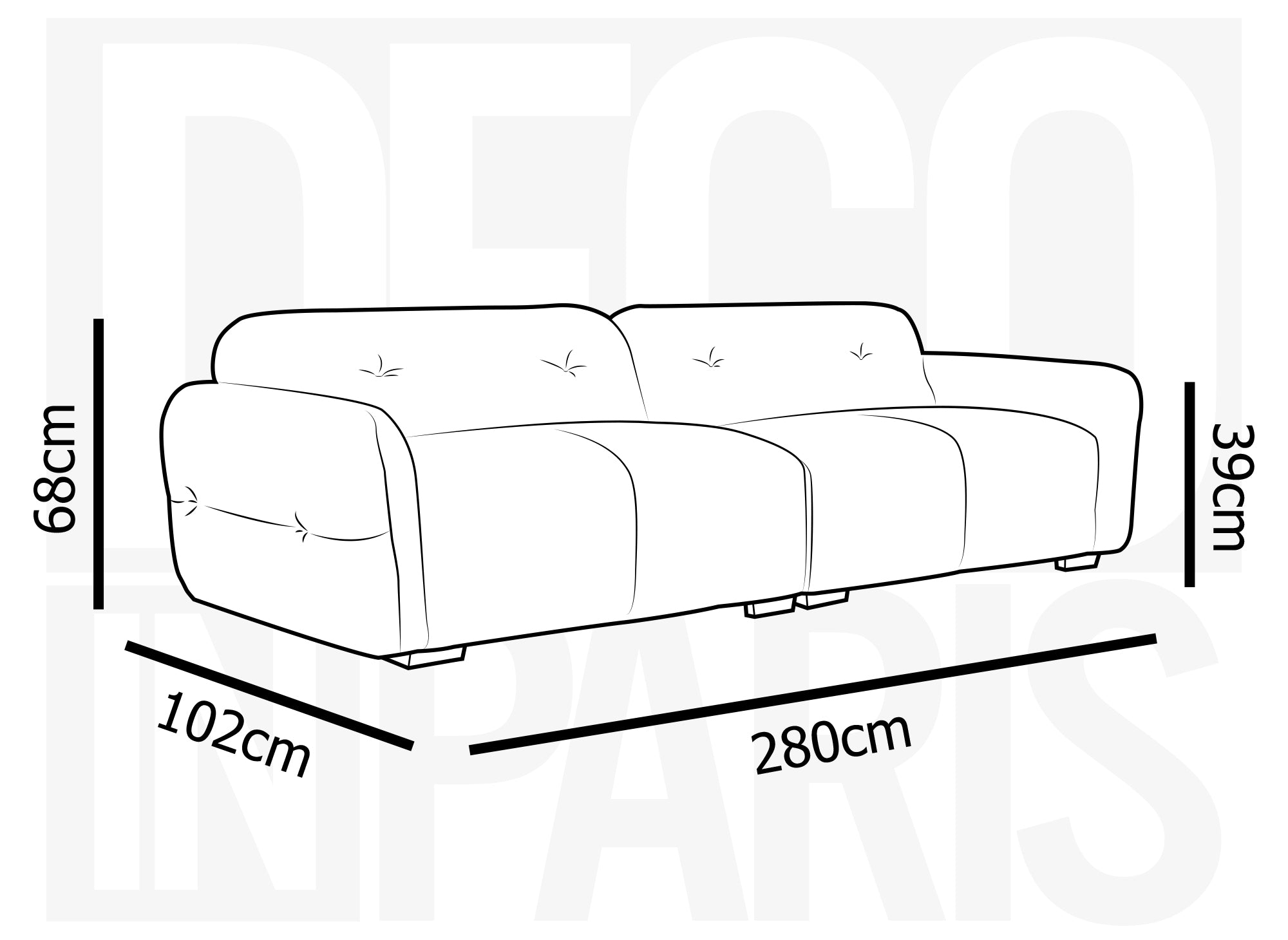 Sofá PICASSO de 4 plazas en terciopelo gris