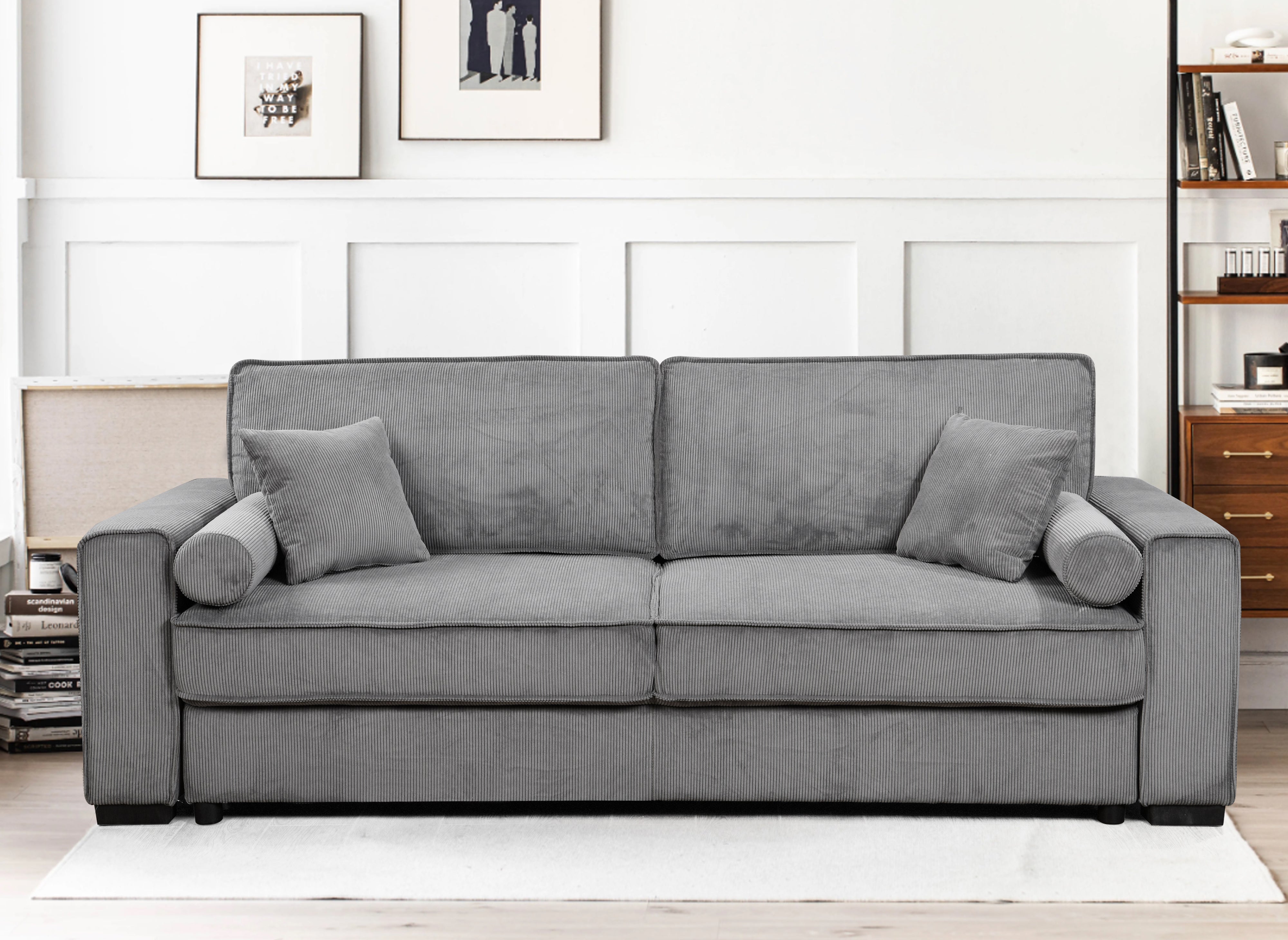 Sofá cama de 3 plazas ALINE en pana gris