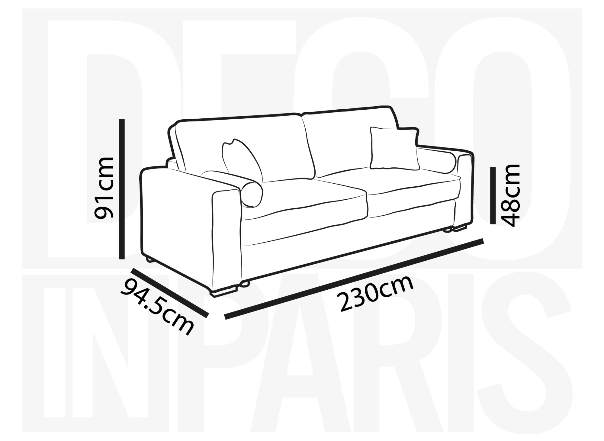 Sofá cama de 3 plazas ALINE en pana gris