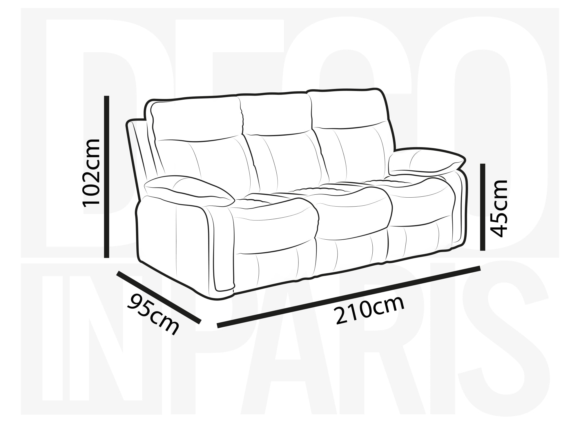Sofá reclinable eléctrico de 3 plazas ELISE en piel sintética gris oscuro