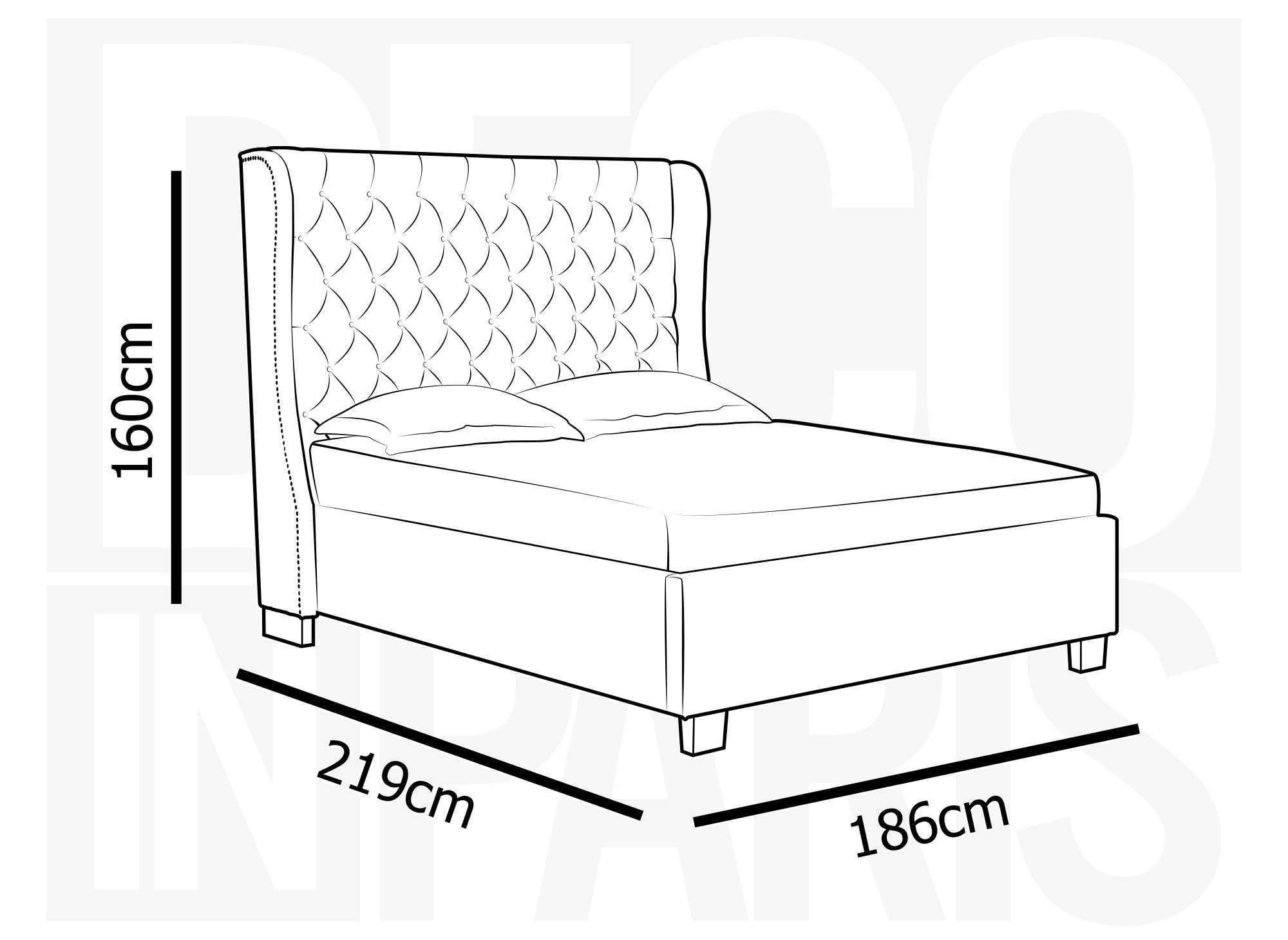 Cama tapizada con almacenaje FLORINE de 160 x 200 cm en tela de lino gris