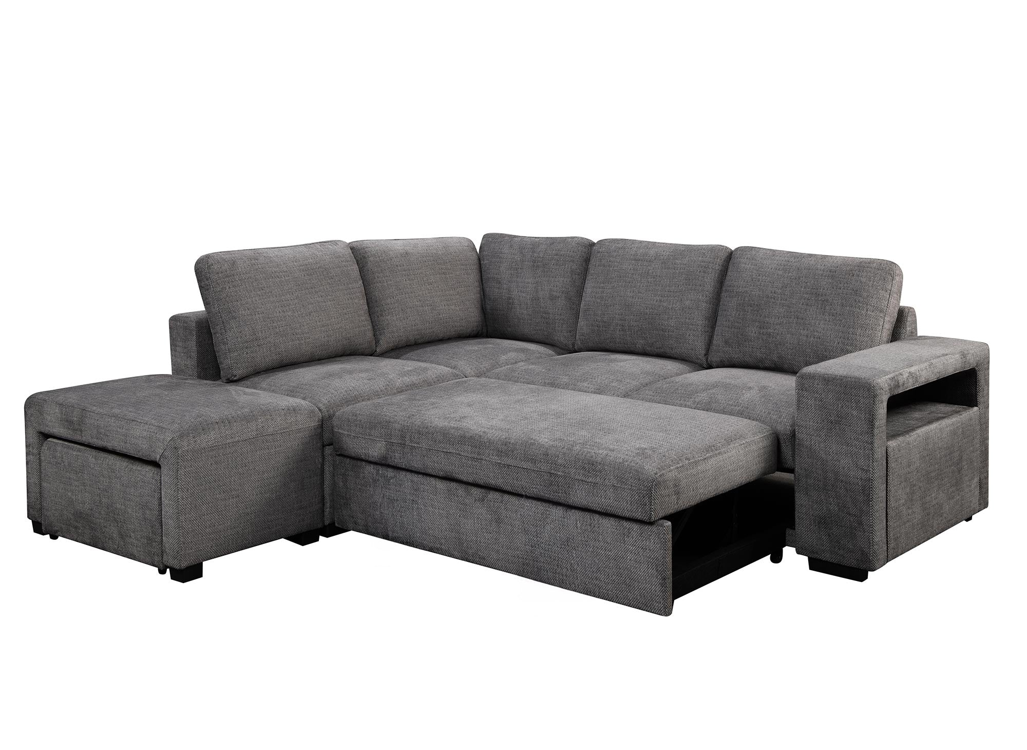 Sofá cama esquinero ALBAN en tela gris oscuro - Esquina izquierda