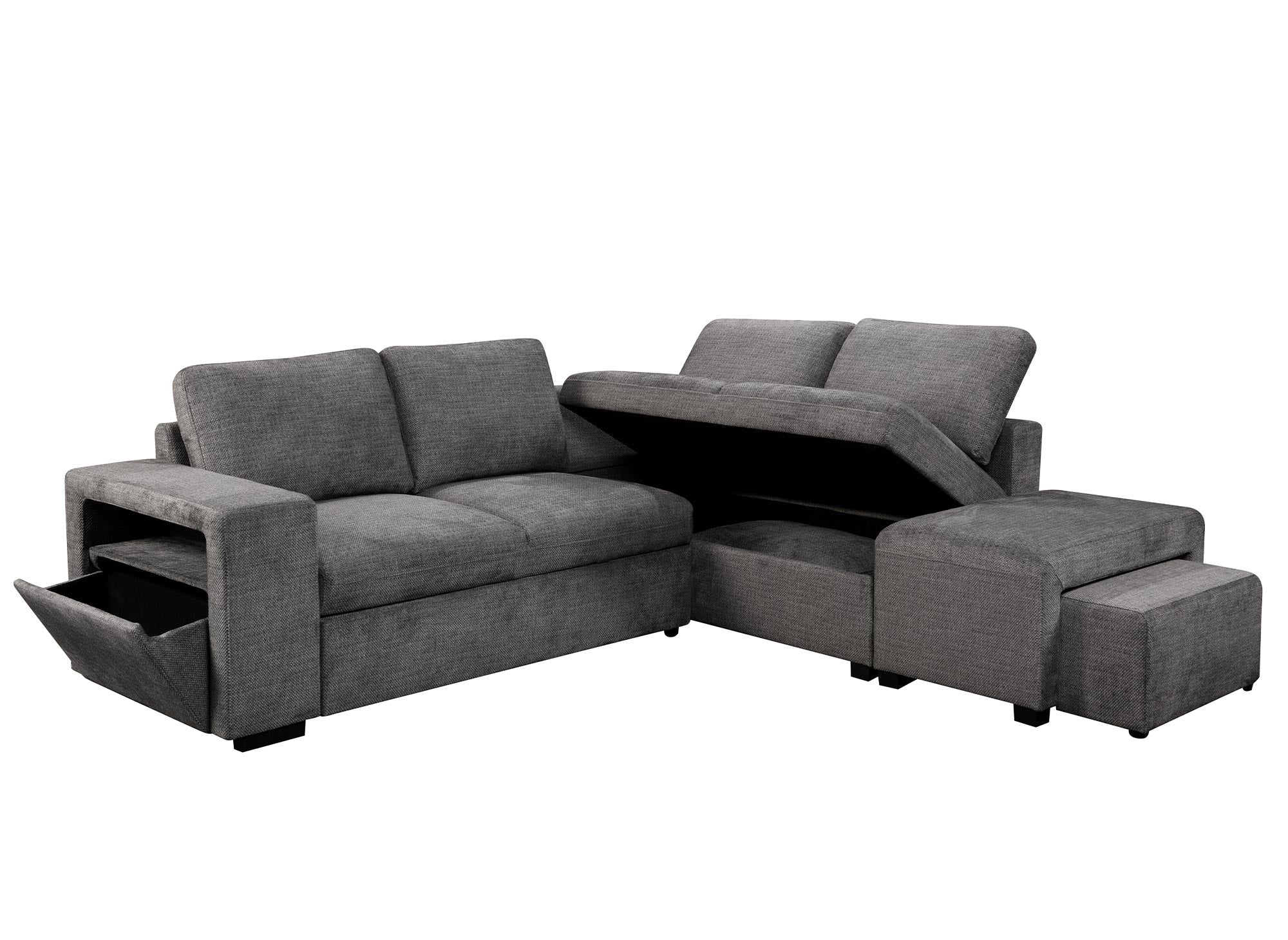 Sofá esquinero convertible ALBAN de tela gris oscuro - Esquina derecha