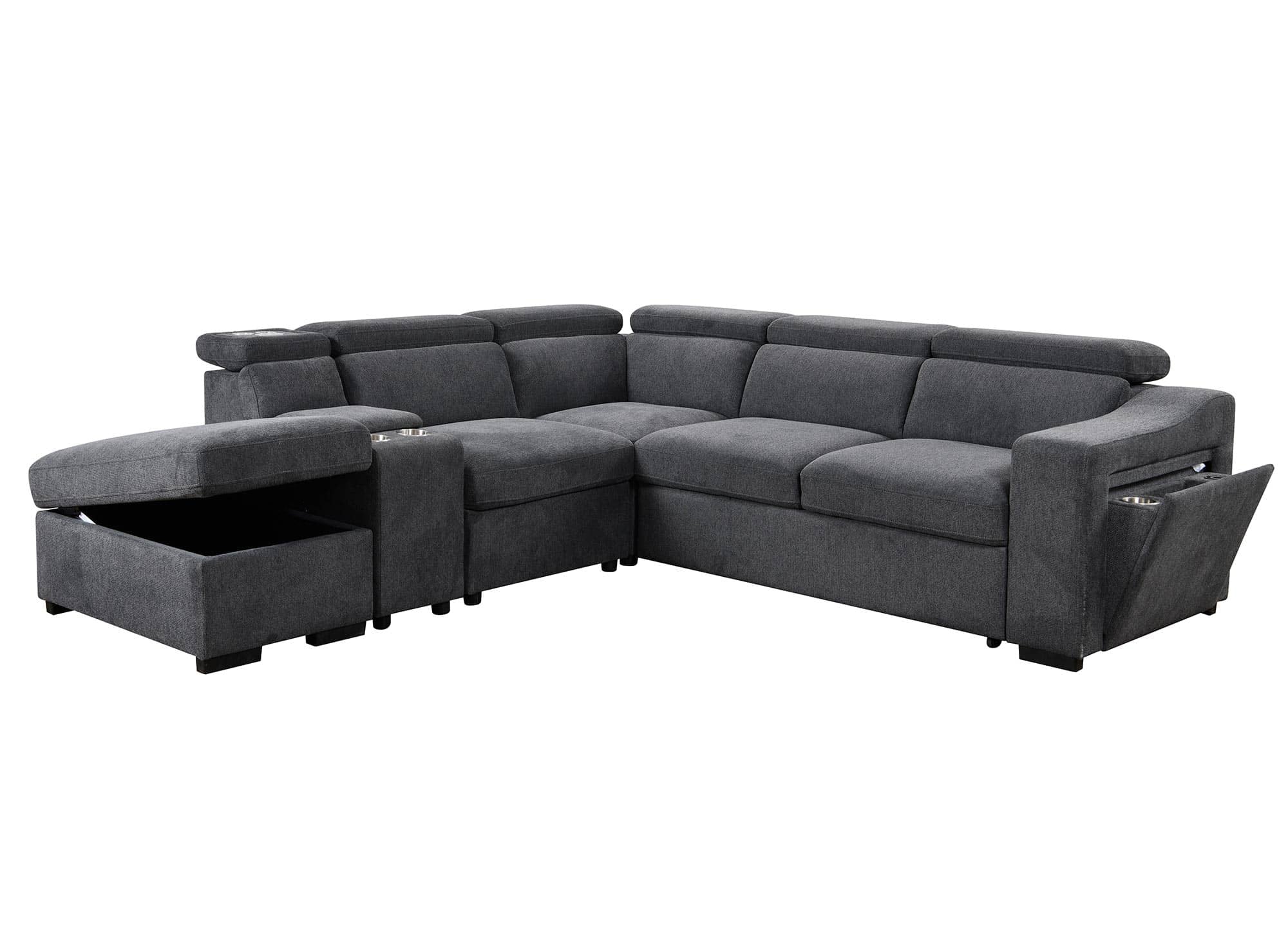 Sofá cama esquinero DEREK XL de tela gris oscuro - Esquina izquierda