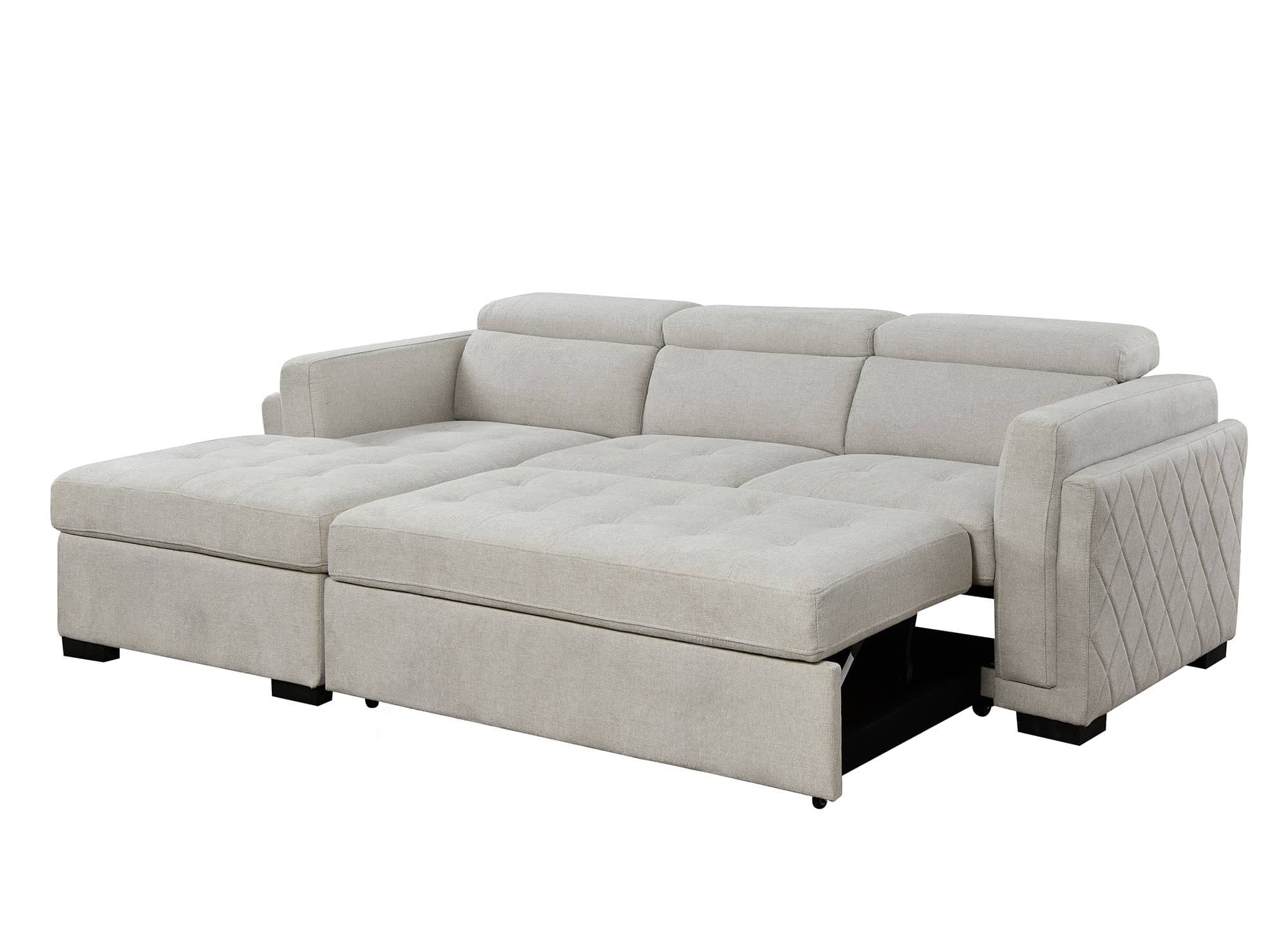 Sofá cama esquinero CHANDLER de tela beige - Esquina izquierda