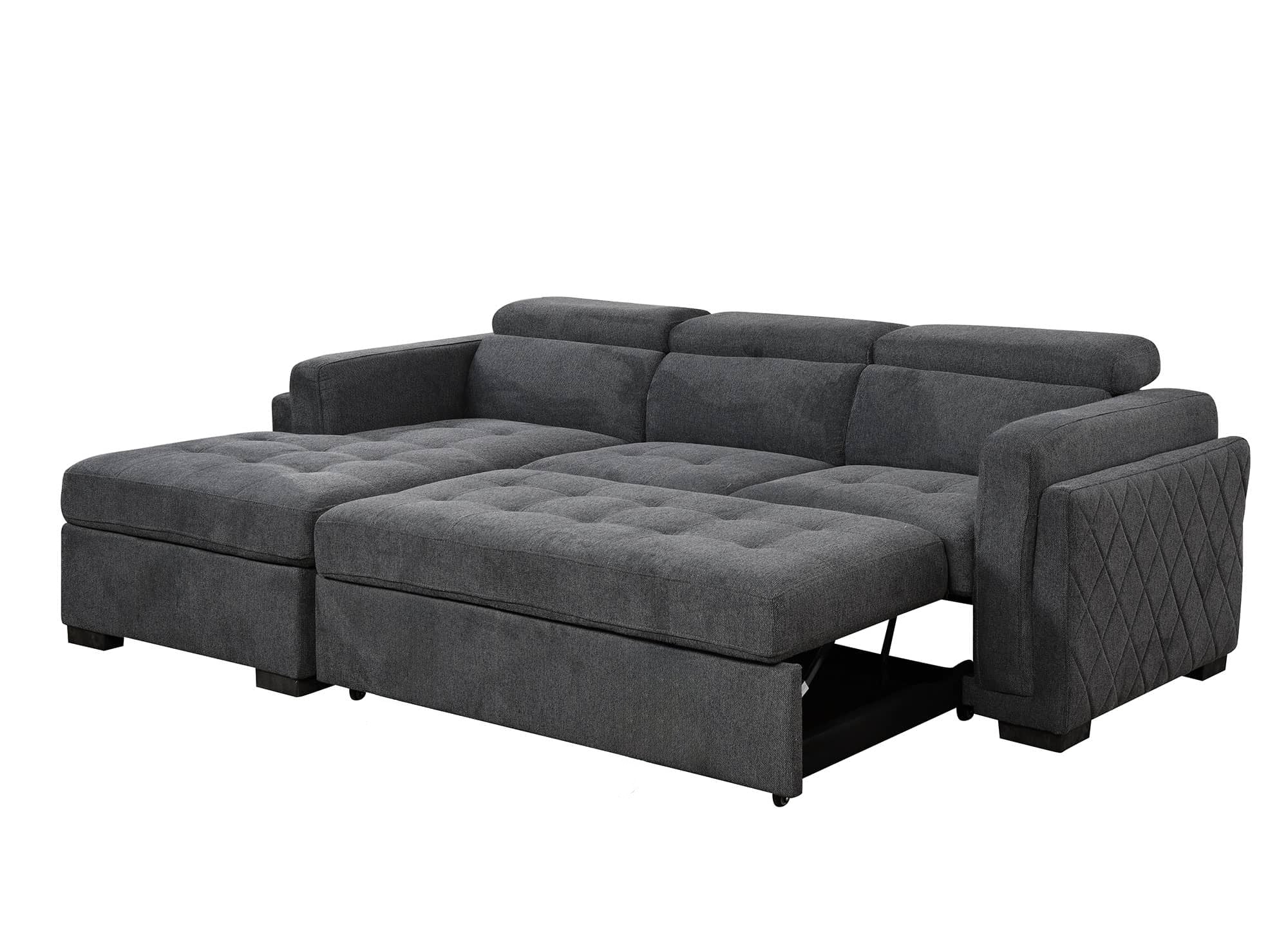 Sofá cama esquinero CHANDLER en tela gris oscuro - Esquina izquierda