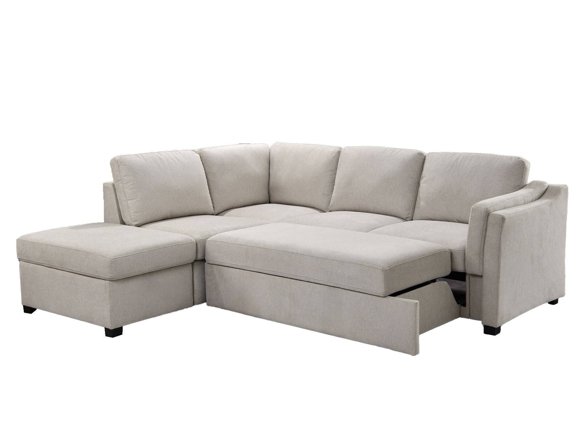 Sofá cama BARNEY convertible con almacenaje en tela beige - Esquina izquierda