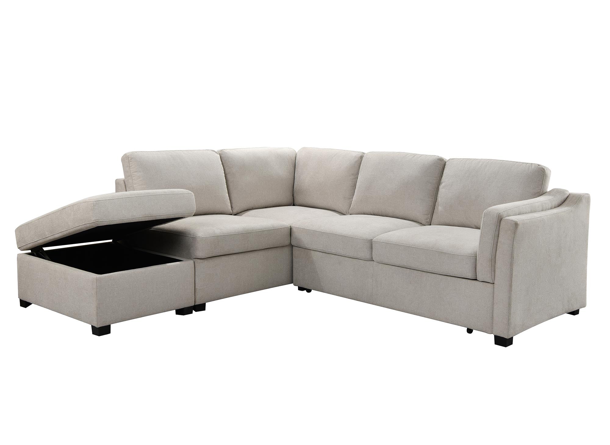 Sofá cama BARNEY convertible con almacenaje en tela beige - Esquina izquierda