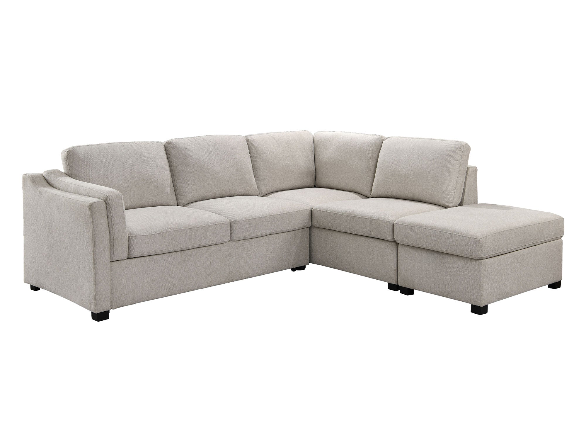 Sofá cama BARNEY con almacenaje en tela beige - Esquina derecha