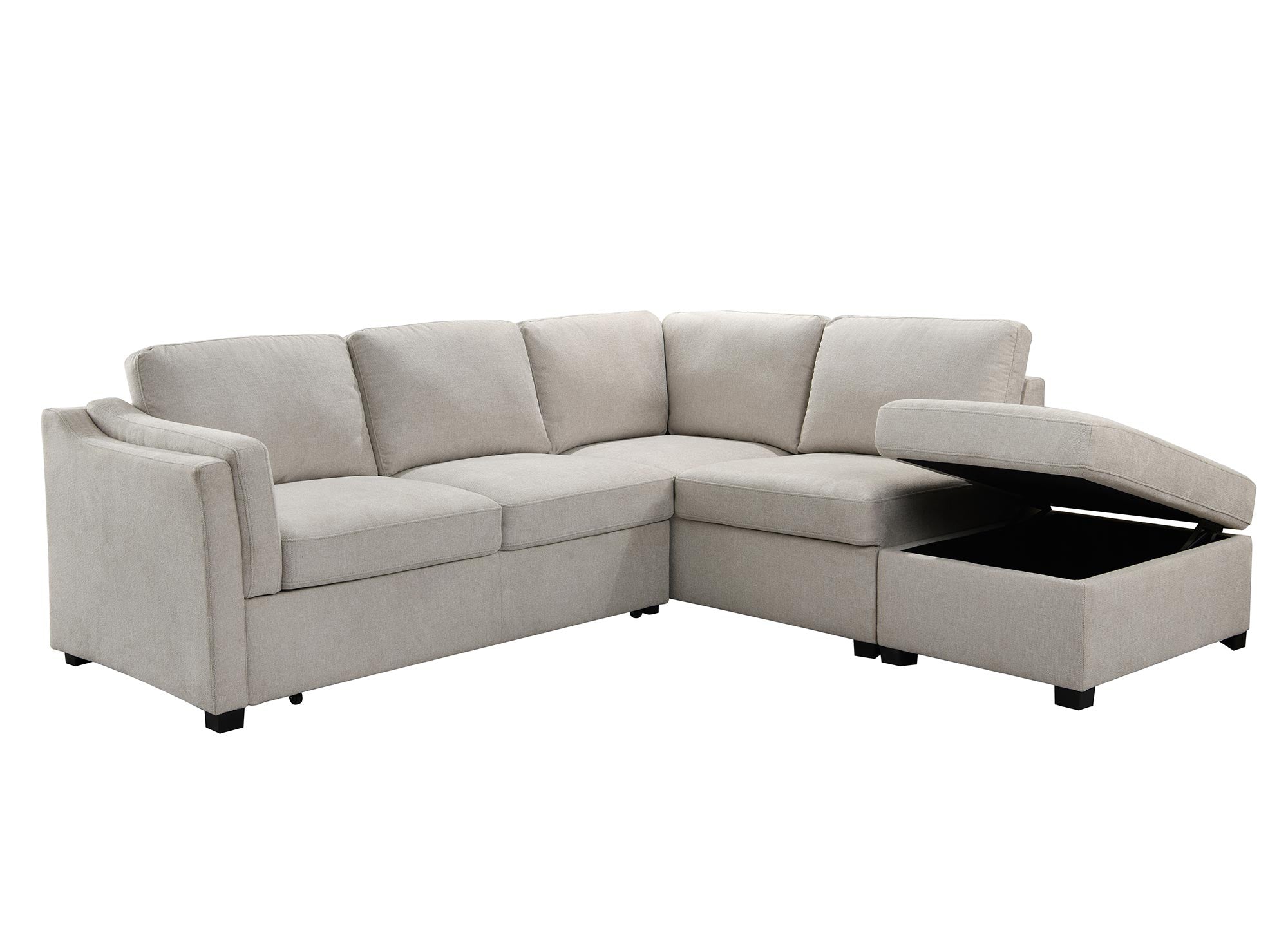 Sofá cama BARNEY con almacenaje en tela beige - Esquina derecha