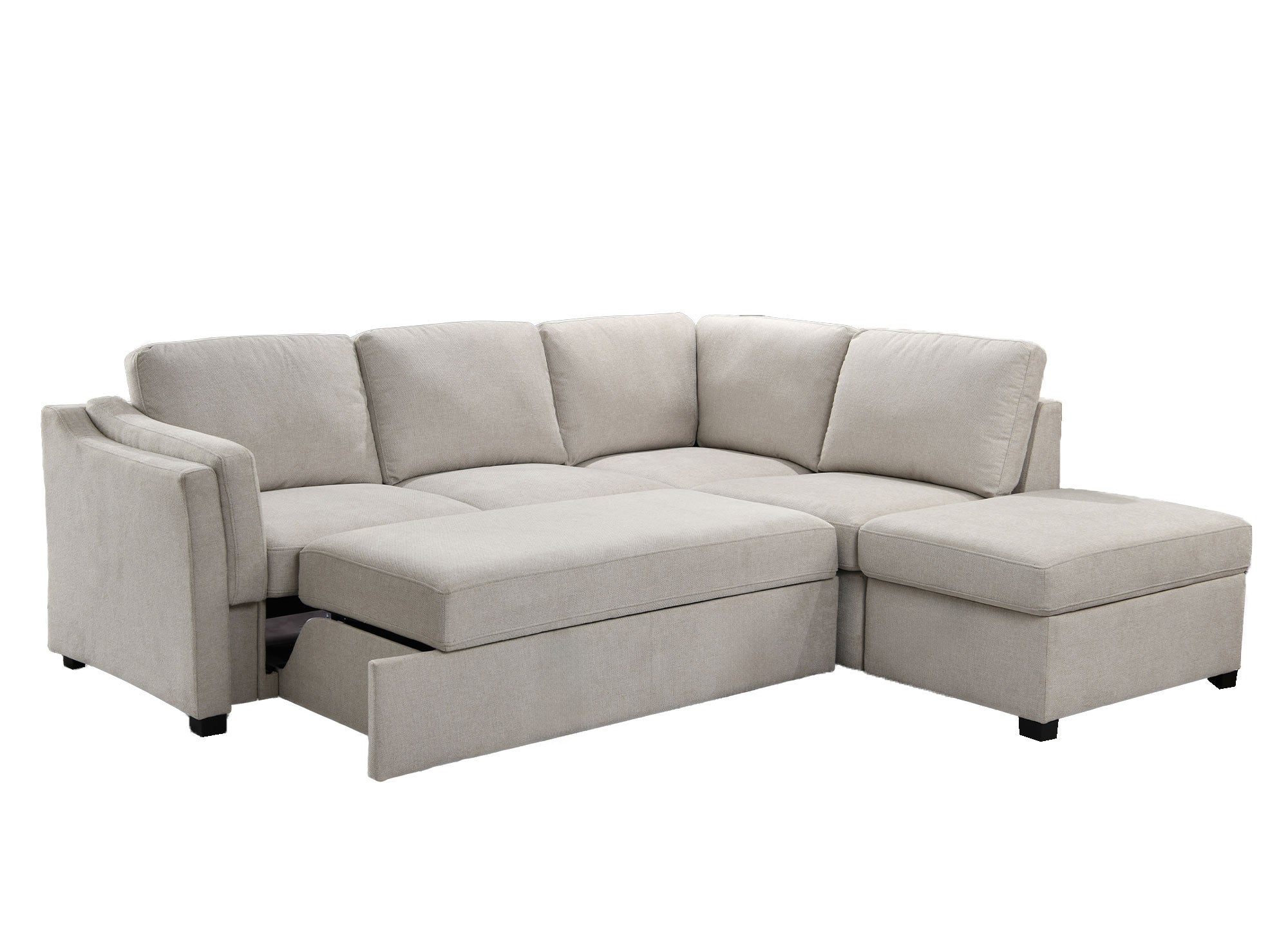 Sofá cama BARNEY con almacenaje en tela beige - Esquina derecha