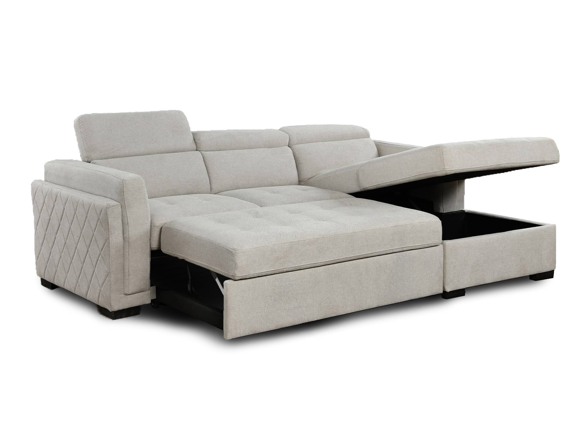 Sofá cama esquinero CHANDLER de tela beige - Esquina derecha