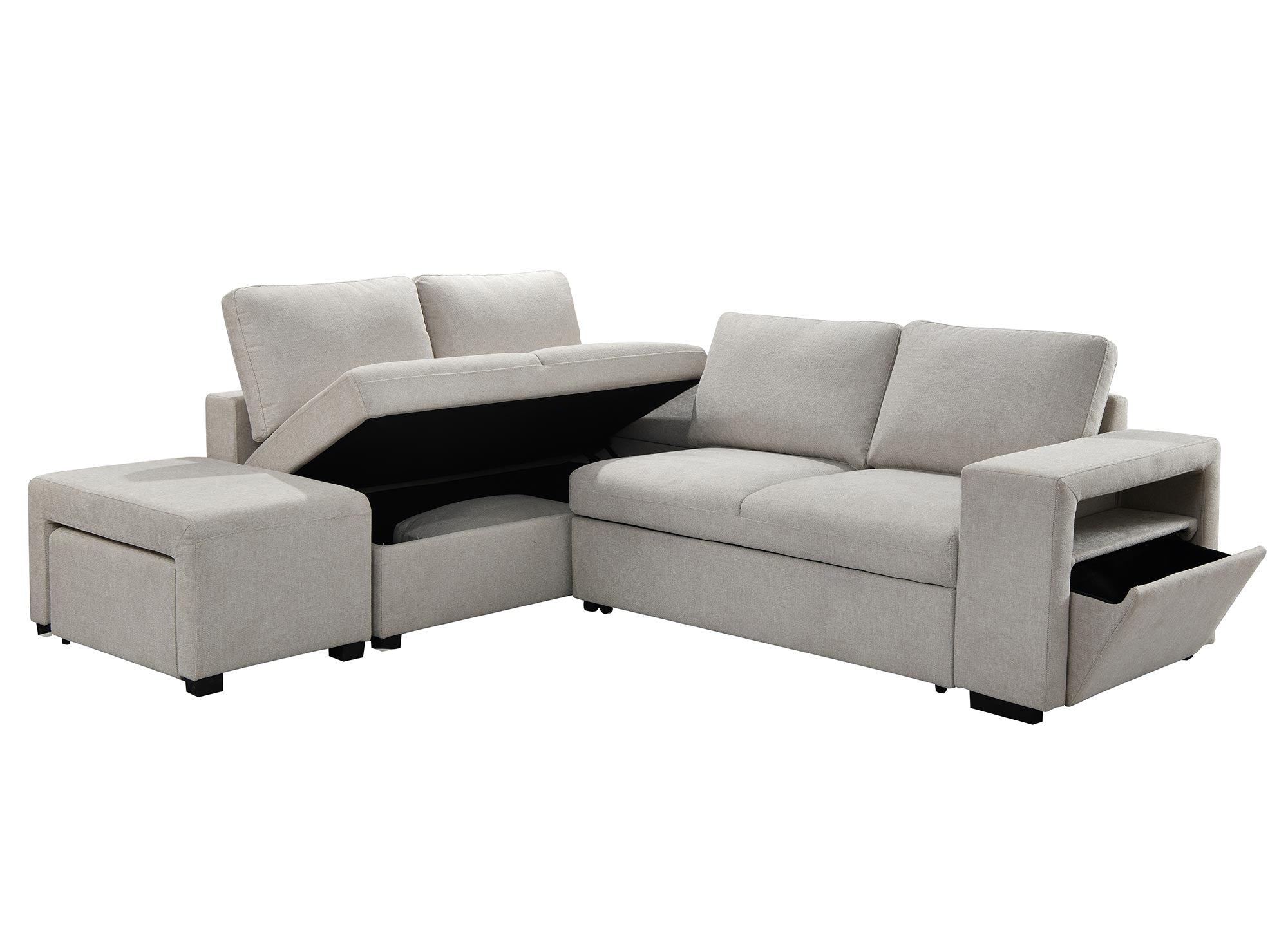 Sofá cama esquinero ALBAN de tela beige - Esquina izquierda