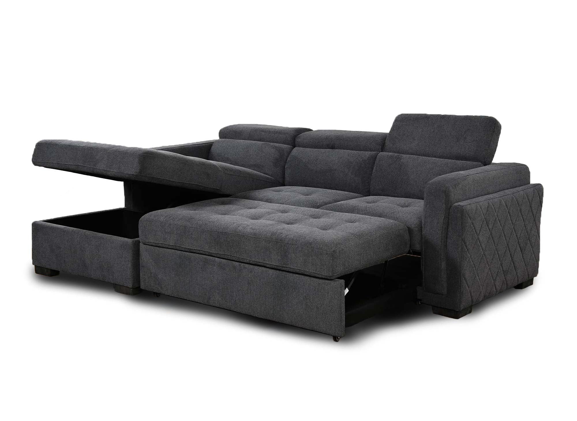 Sofá cama esquinero CHANDLER en tela gris oscuro - Esquina izquierda