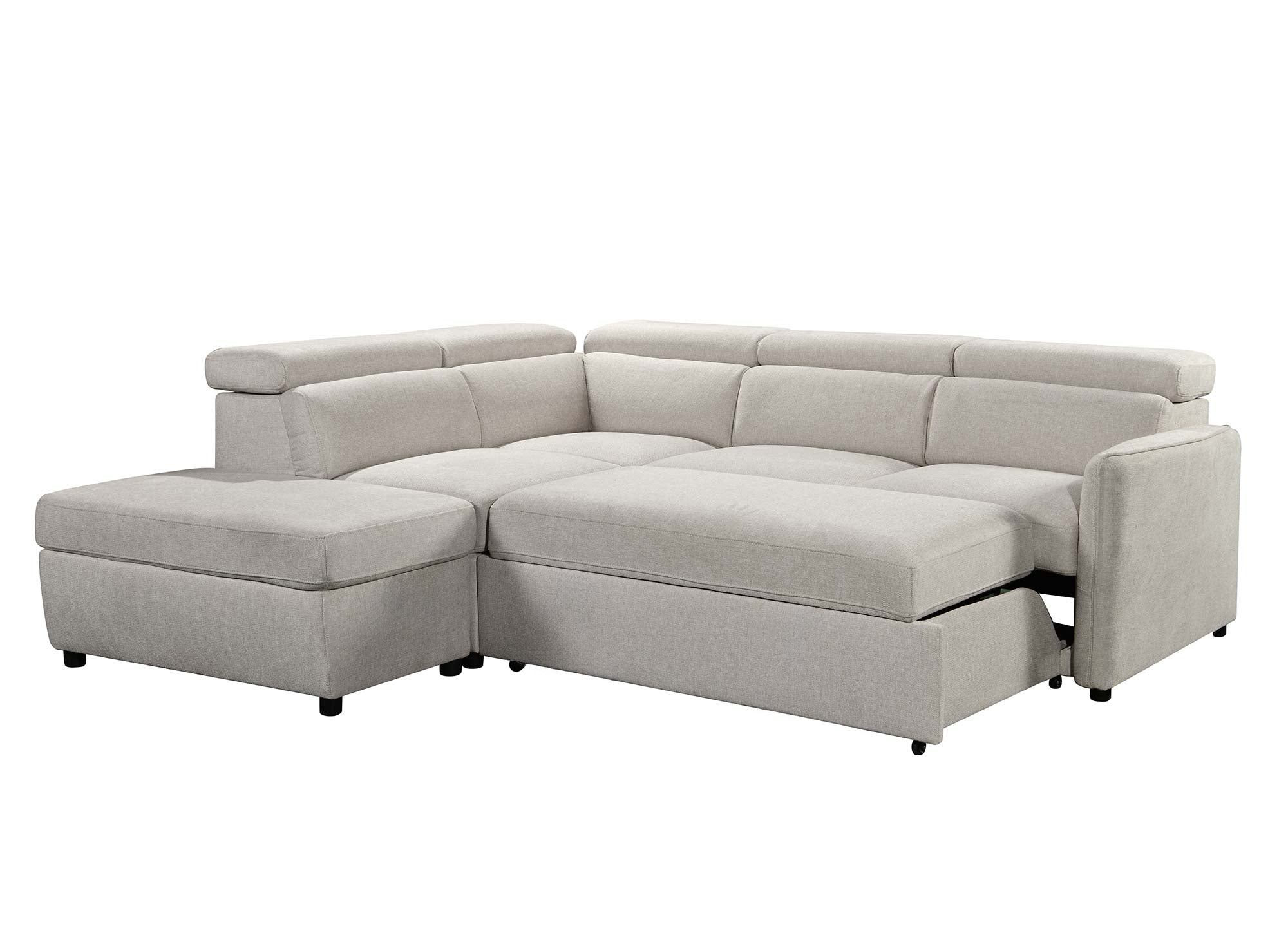 Sofá cama esquinero NAIROBI de tela beige - Esquina izquierda