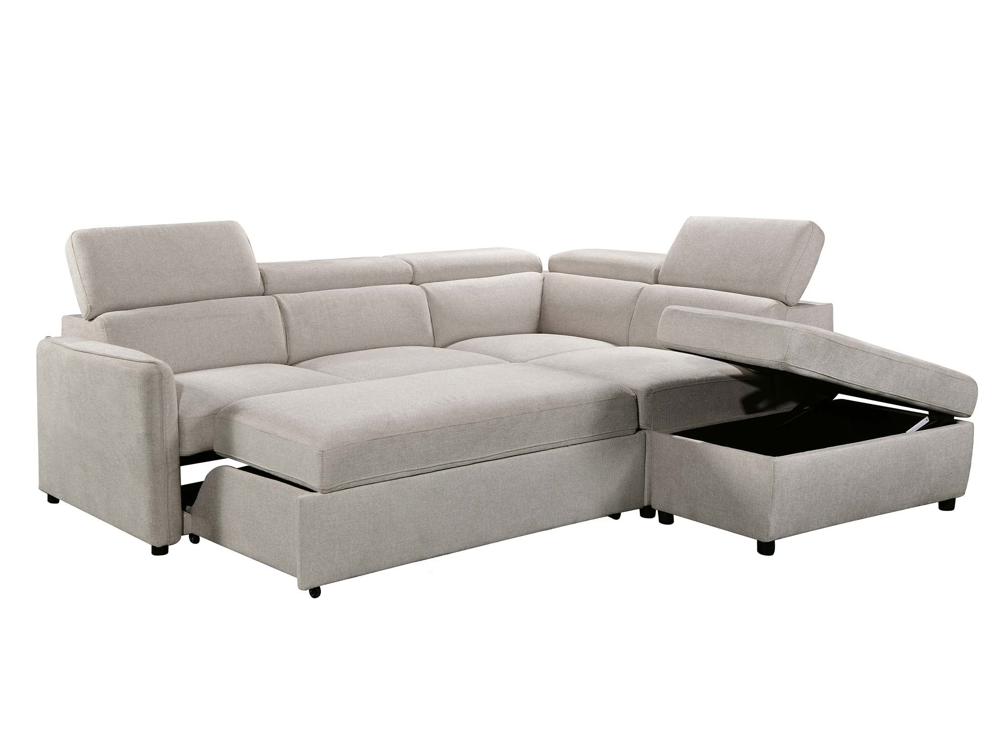 Sofá cama esquinero NAIROBI de tela beige - Esquina derecha