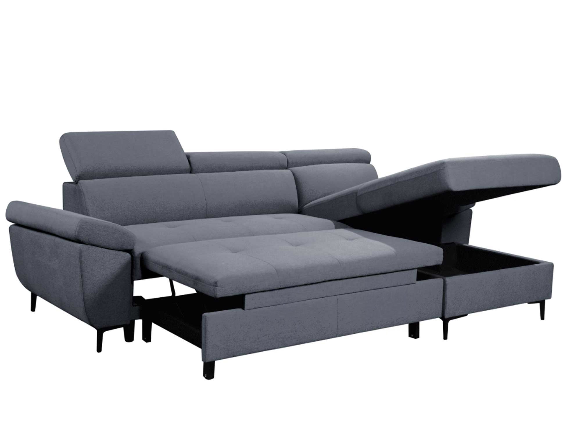 Sofá cama esquinero MONICA en tela gris oscuro - Esquina derecha