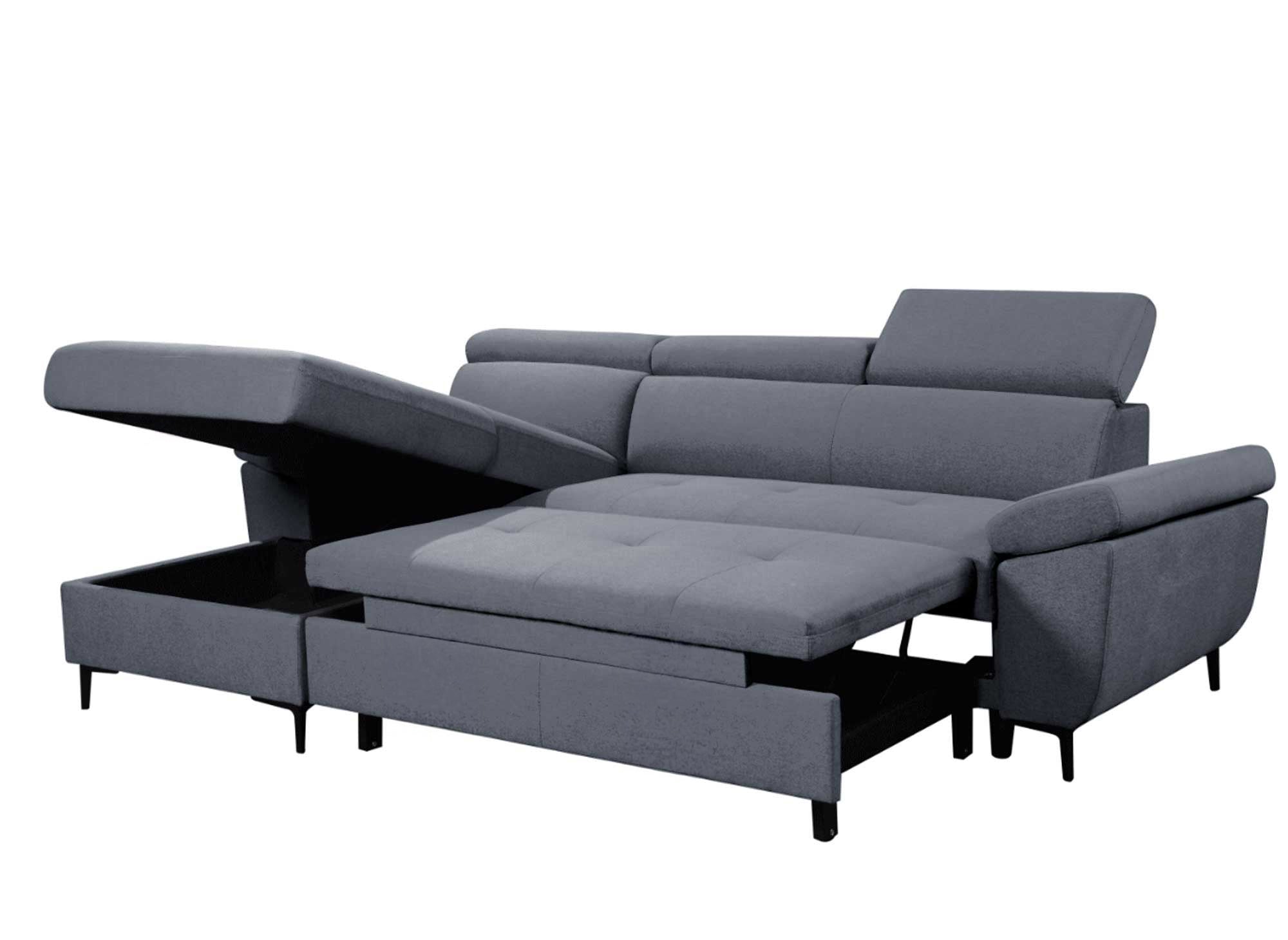 Sofá cama esquinero MONICA en tela gris oscuro - Esquina izquierda