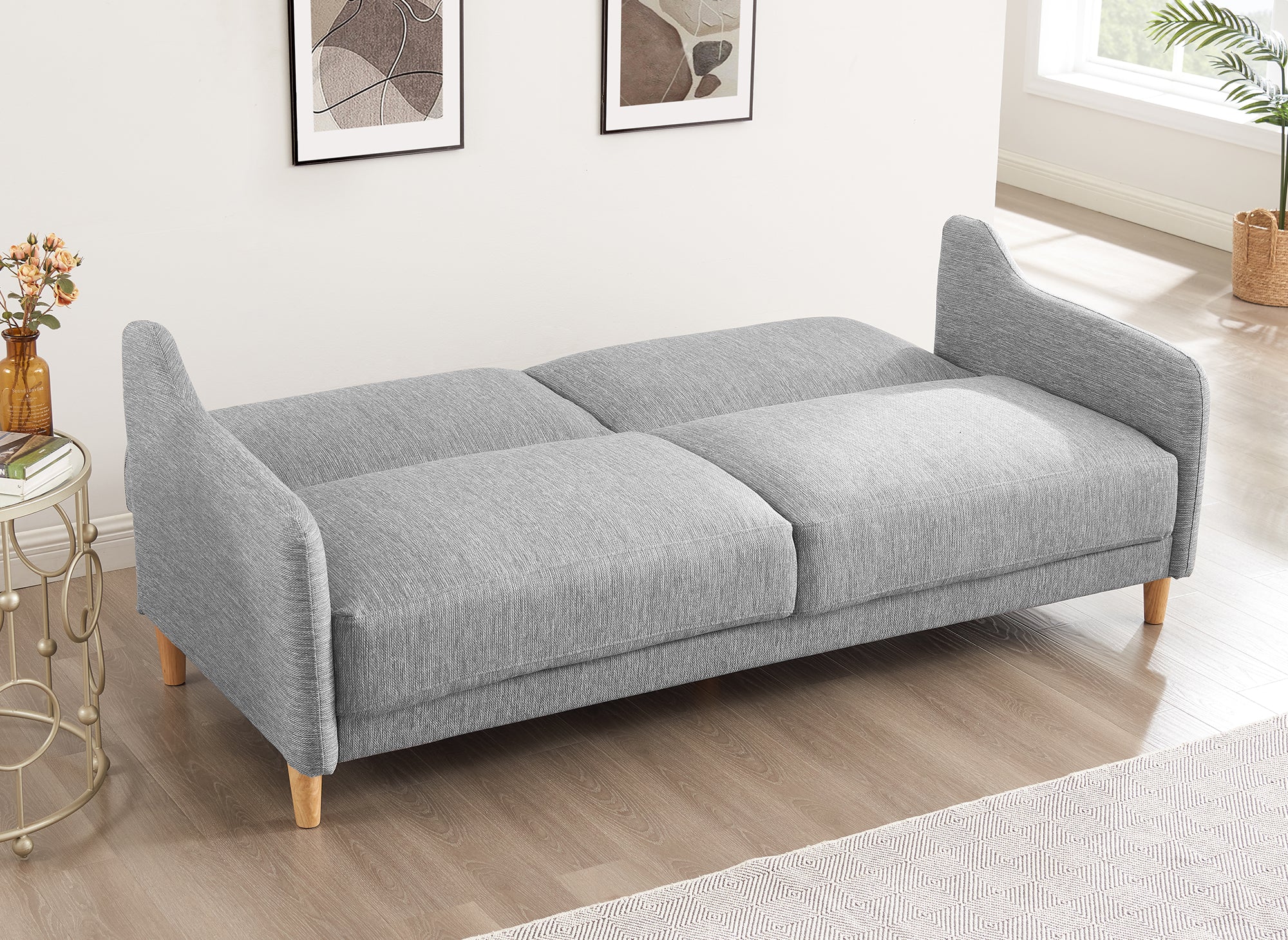 Sofá MARLON de 3 plazas con mecanismo clic-clac en tela gris claro