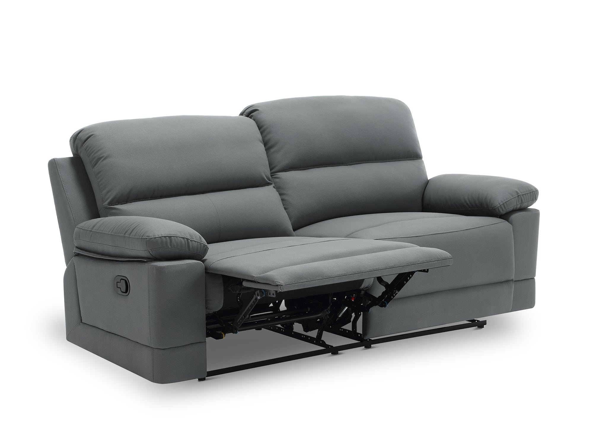 Sofá reclinable manual de 3 plazas DANY en piel sintética gris oscuro