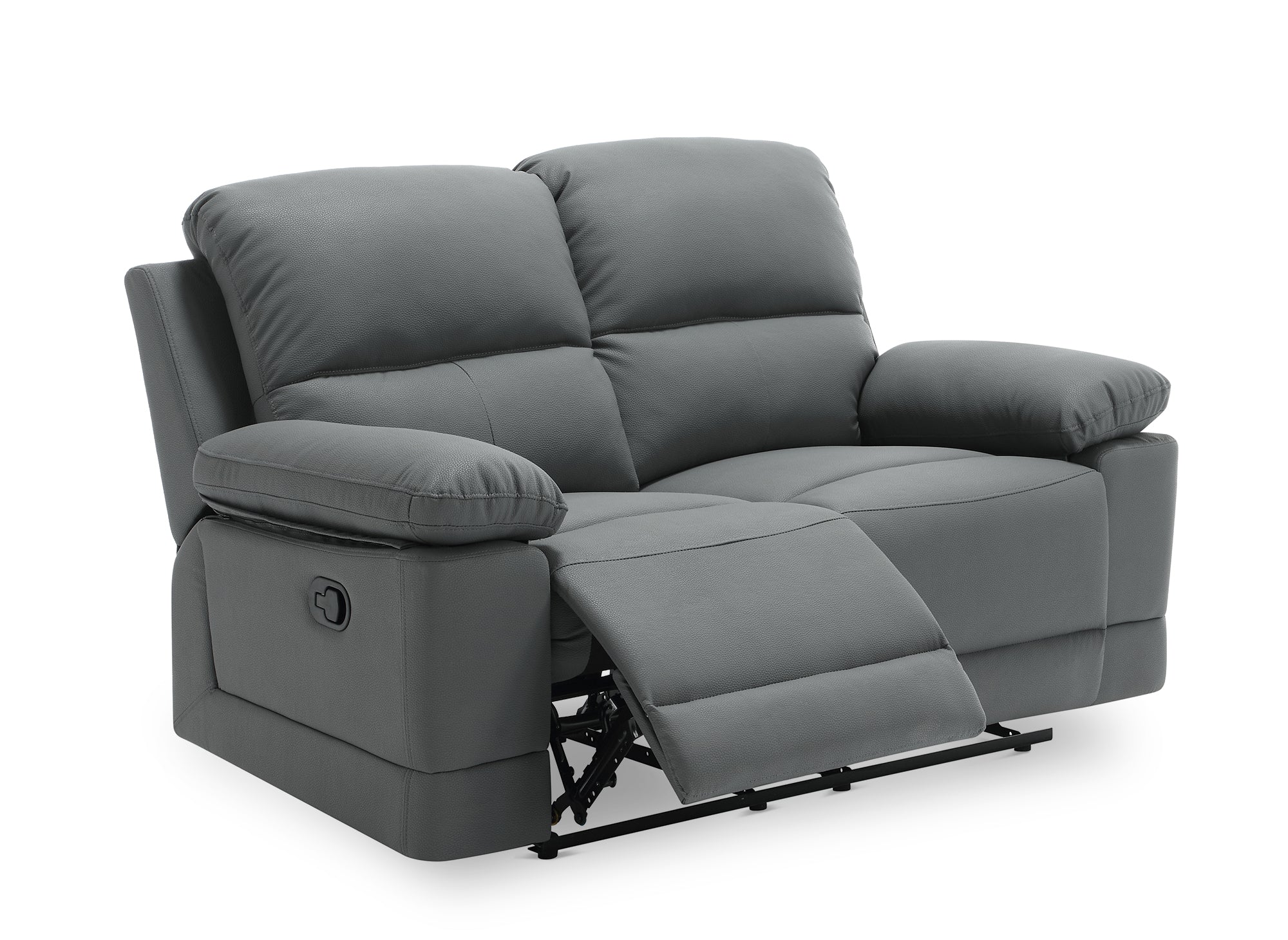 Sofá reclinable manual de 2 plazas DANY en piel sintética gris oscuro