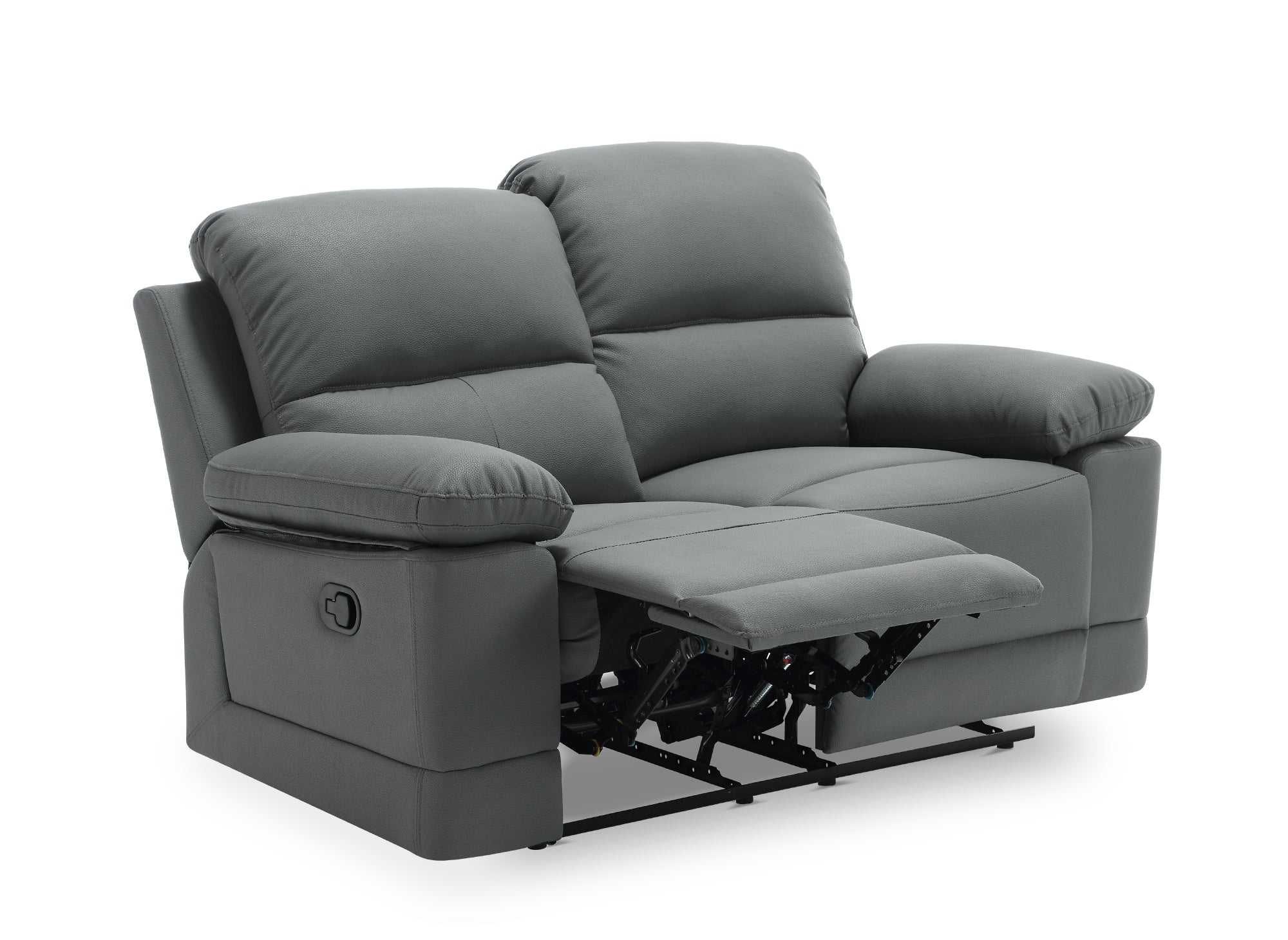 Sofá reclinable manual de 2 plazas DANY en piel sintética gris oscuro