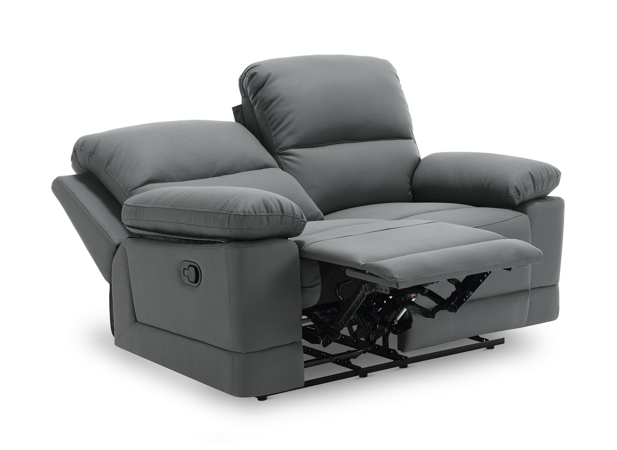 Sofá reclinable manual de 2 plazas DANY en piel sintética gris oscuro