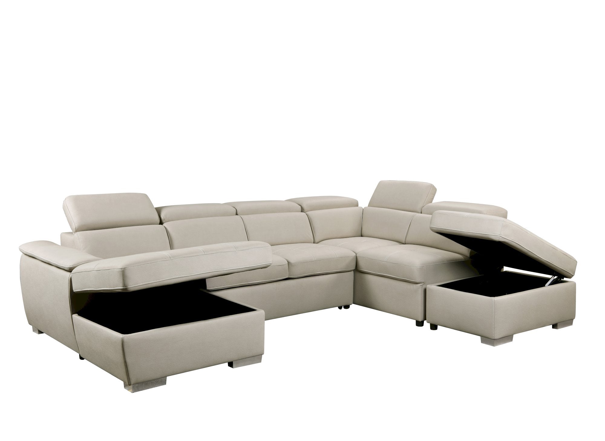 Sofá convertible y panorámico OLIVER con compartimento de almacenamiento en tela beige - Esquina izquierda