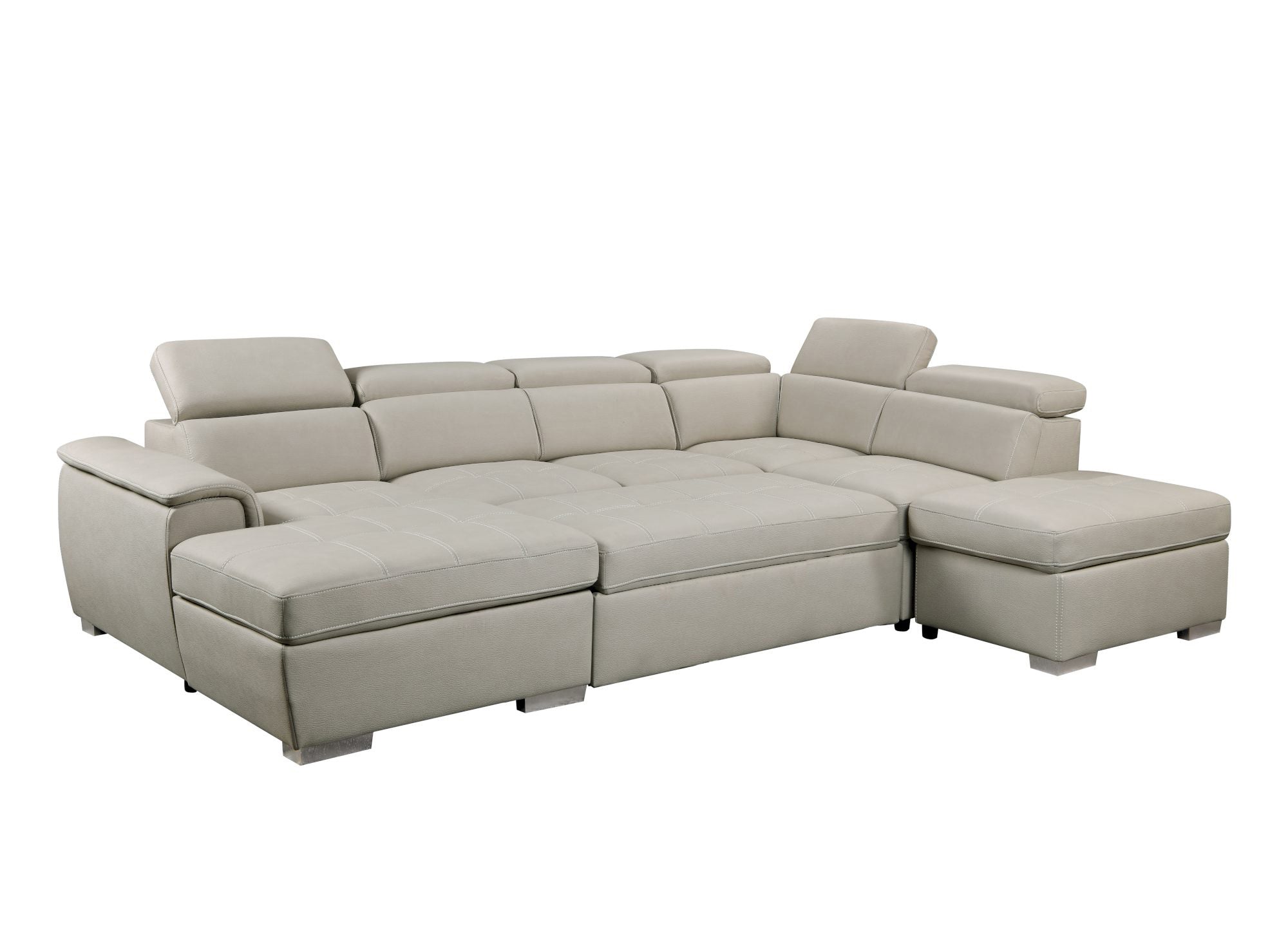 Sofá convertible y panorámico OLIVER con compartimento de almacenamiento en tela beige - Esquina izquierda