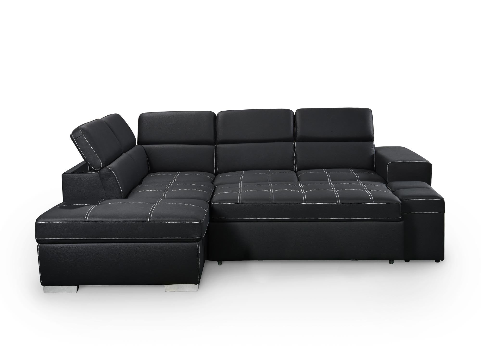 Sofá esquinero convertible DAVON en tela negra - esquina izquierda