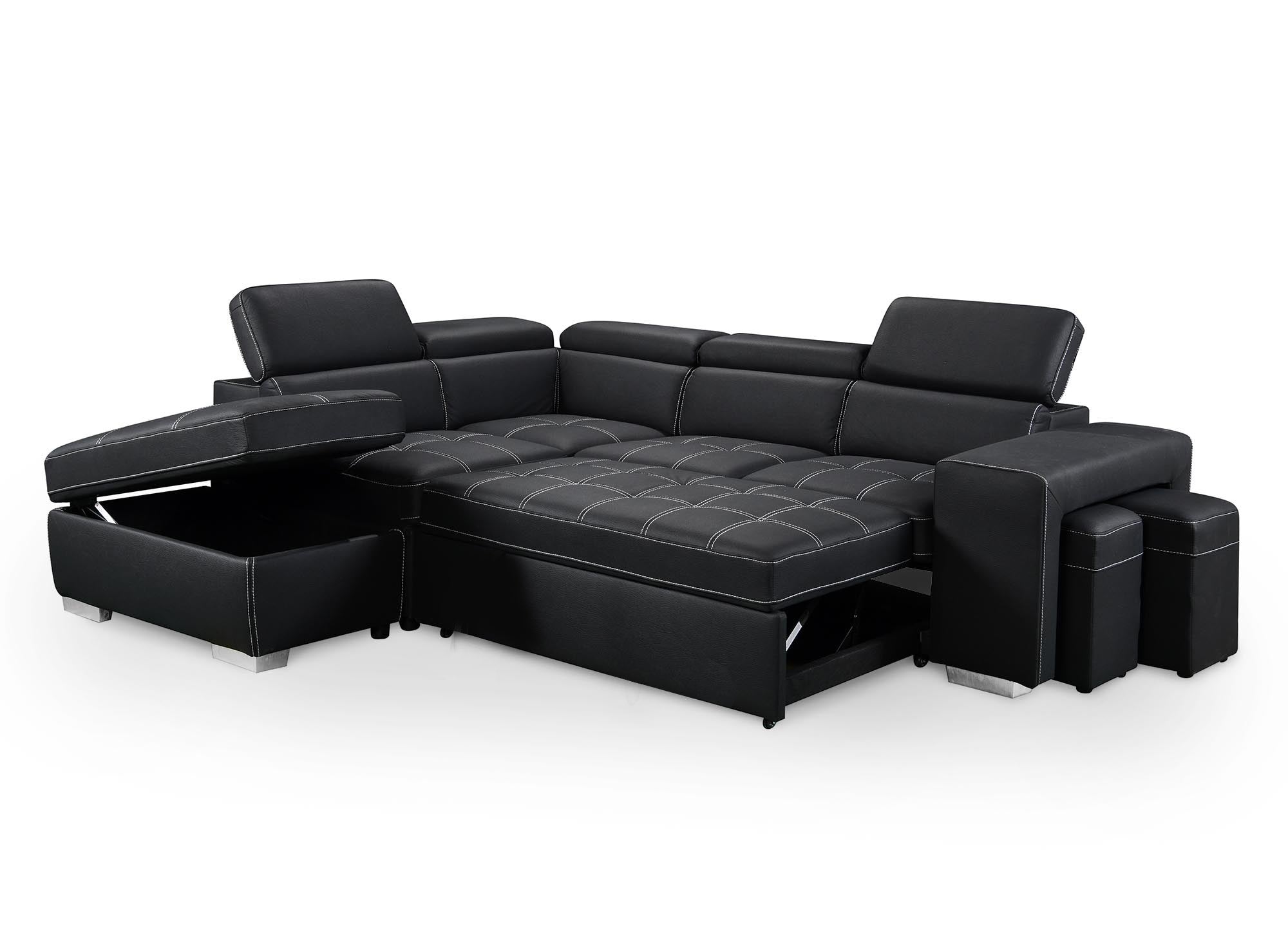 Sofá esquinero convertible DAVON en tela negra - esquina izquierda