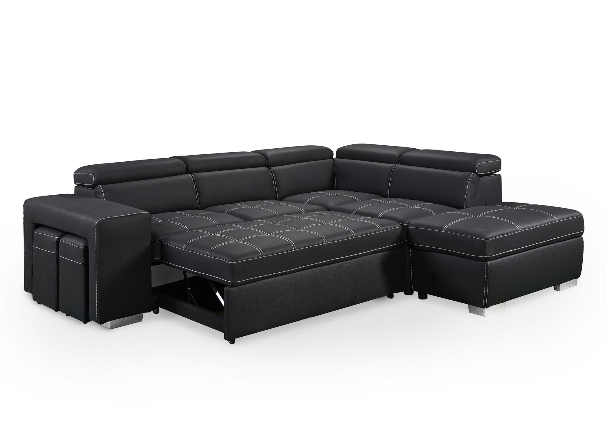 Sofá esquinero convertible DAVON en tela negra - esquina derecha