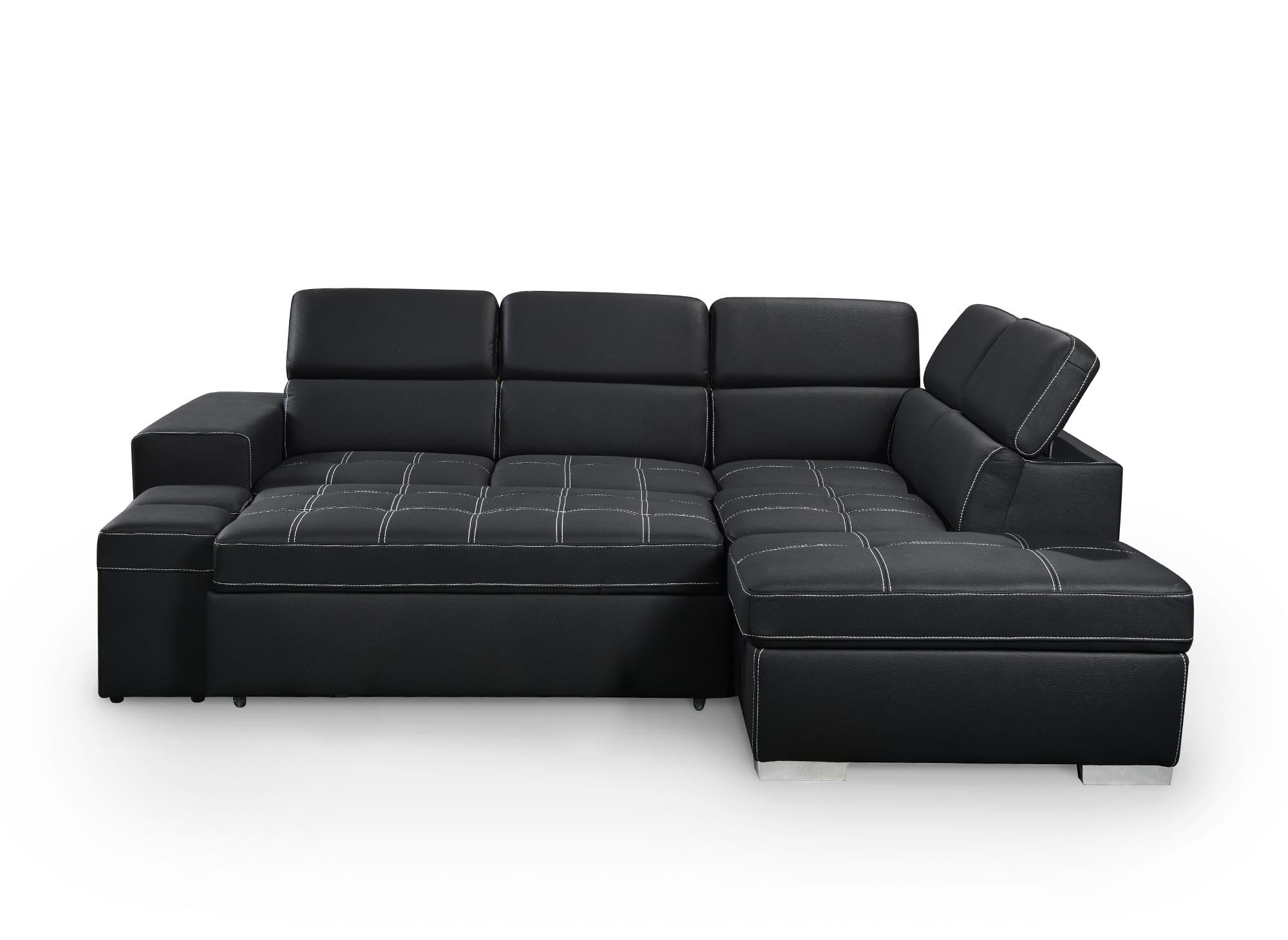 Sofá esquinero convertible DAVON en tela negra - esquina derecha