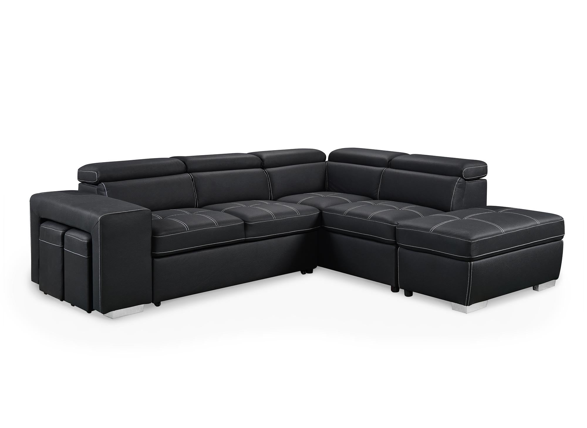 Sofá esquinero convertible DAVON en tela negra - esquina derecha