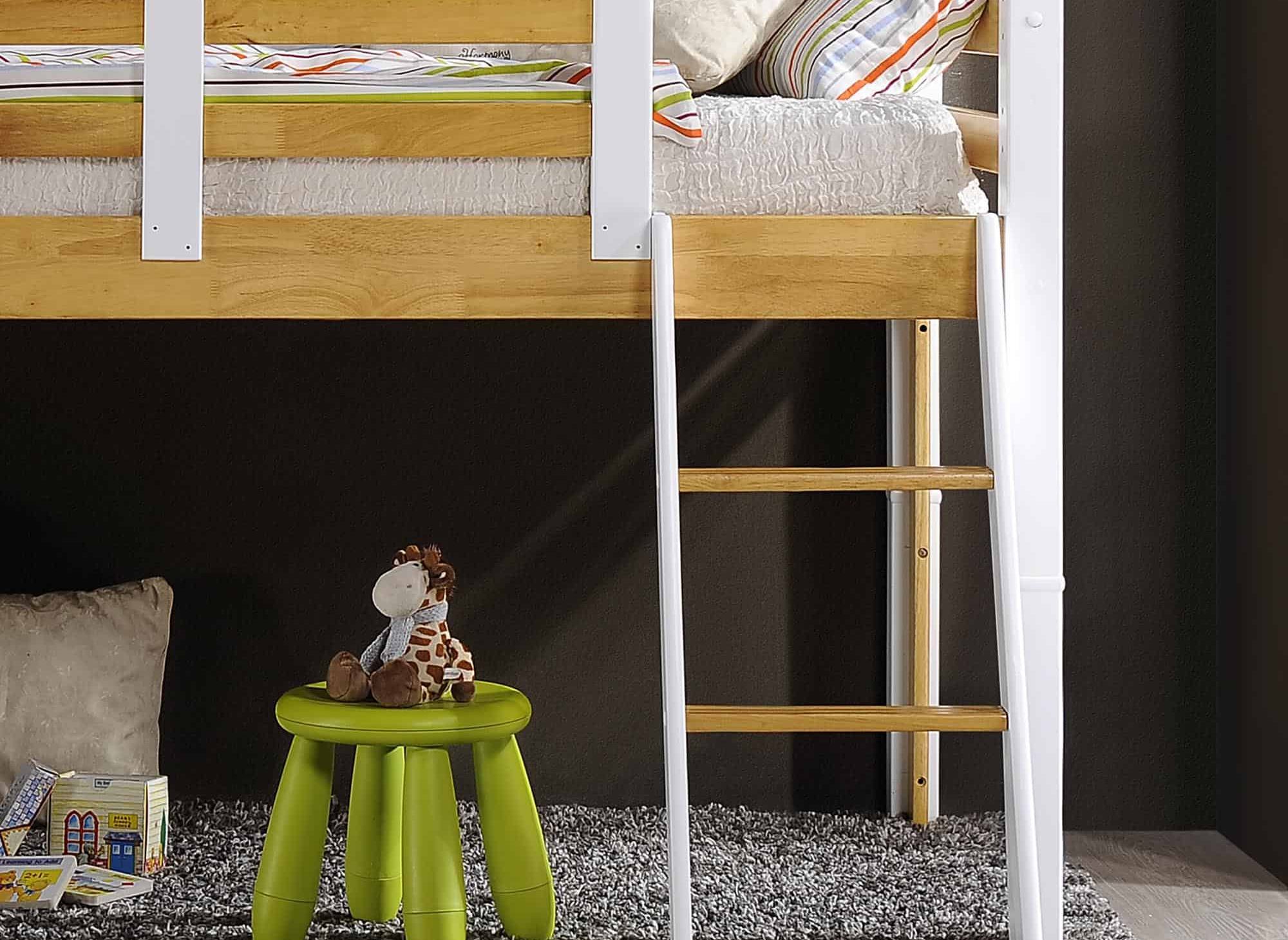 Cama alta tipo altillo ARMAND de 90 x 190 cm en madera y blanco