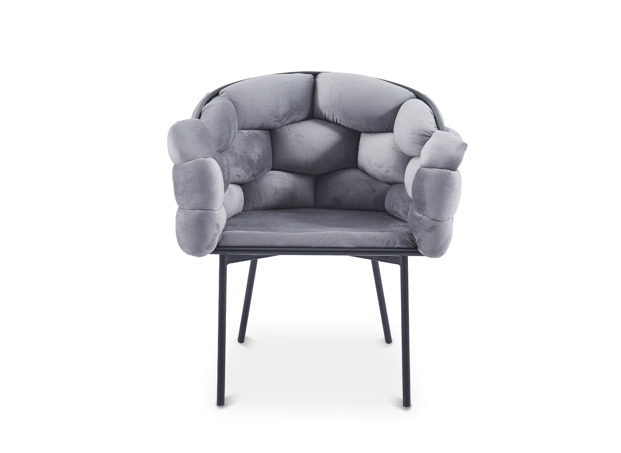 Juego de 2 sillas CHARLOTTE en terciopelo gris con patas de metal negro