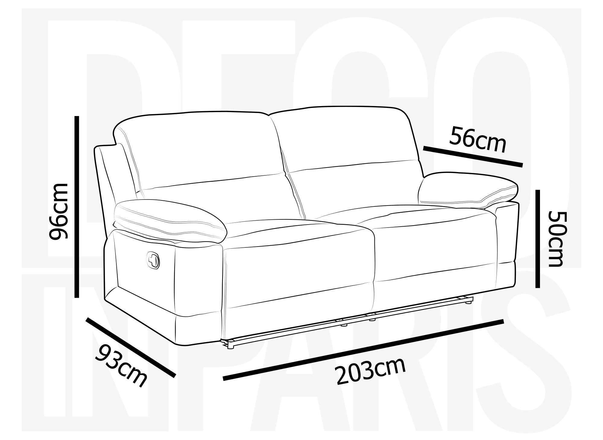 Sofá reclinable manual de 3 plazas DANY en piel sintética gris oscuro