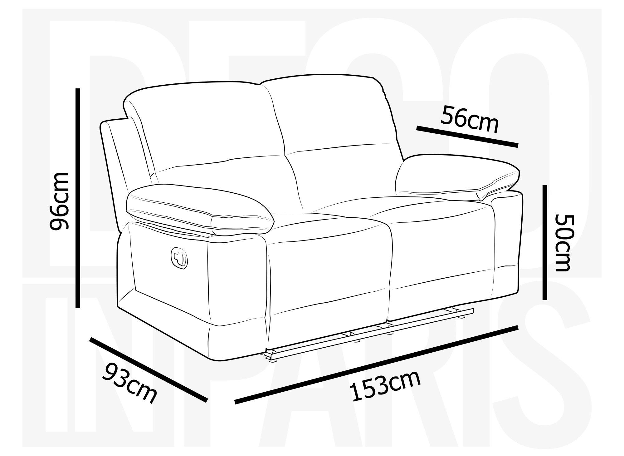 Sofá reclinable manual de 2 plazas DANY en piel sintética gris oscuro