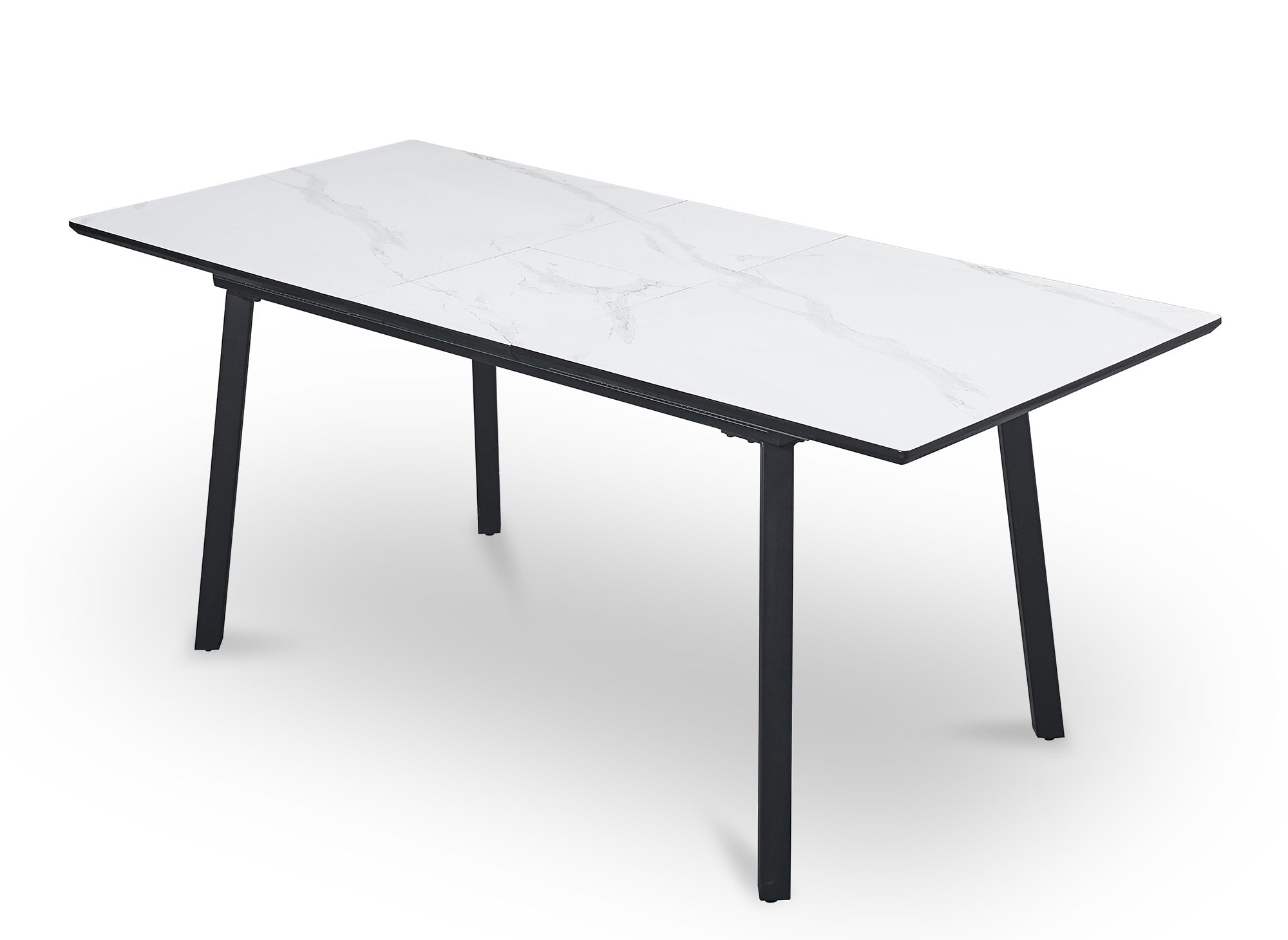 Mesa de comedor rectangular extensible ELEA con patas de metal blanco