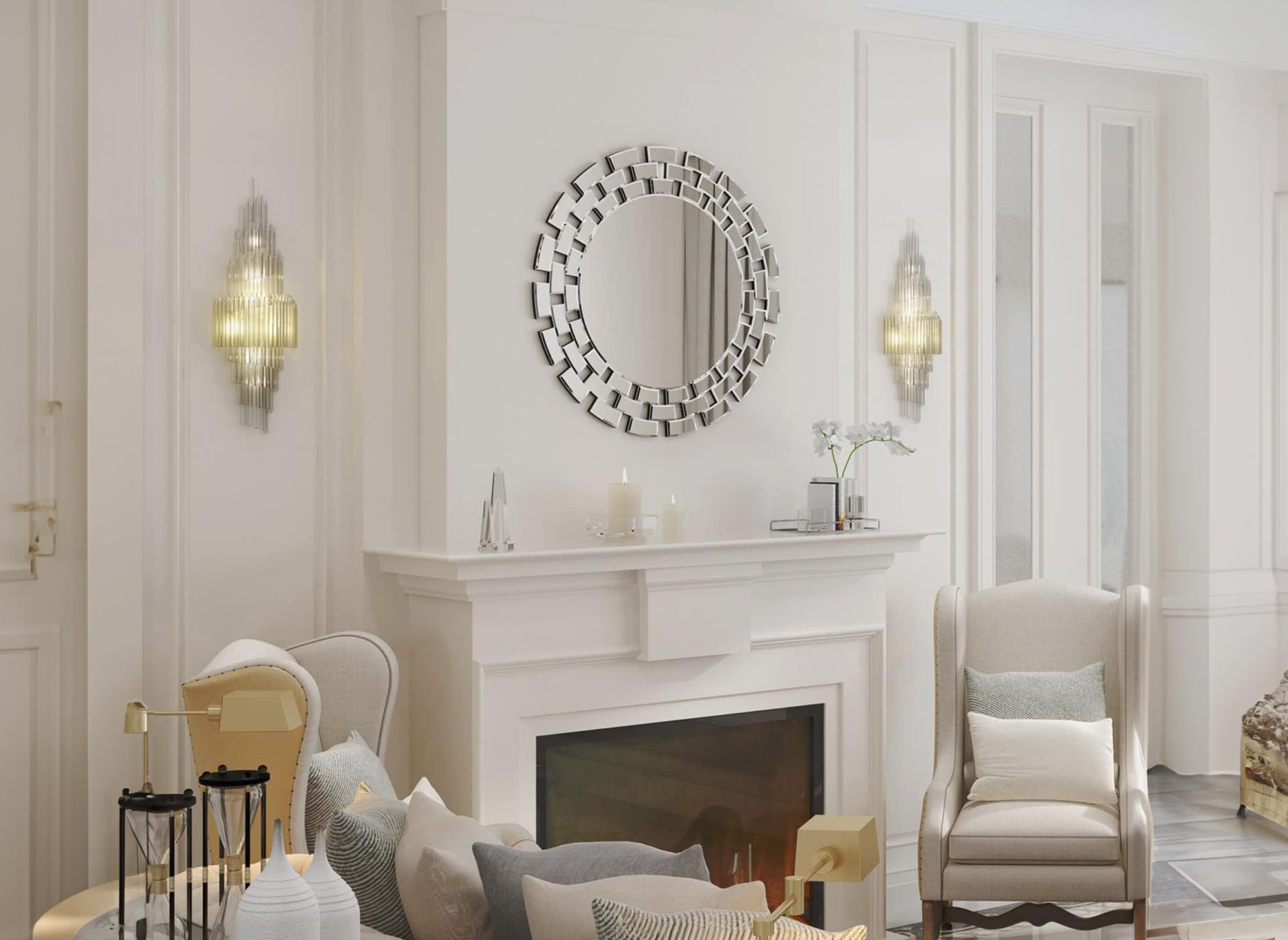 Espejo de pared redondo plateado ALBA de 90 cm